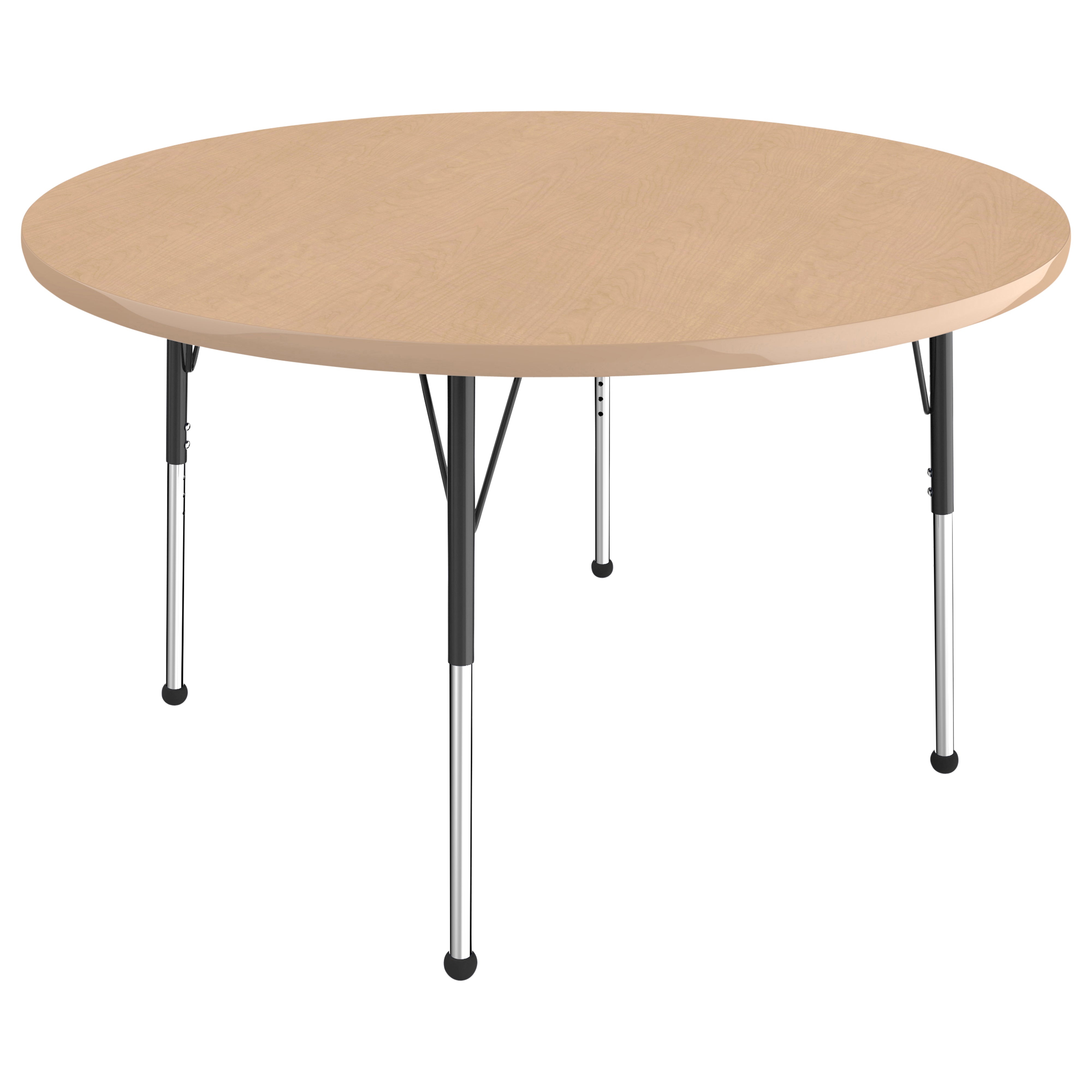 48" Round Thermofused Activity Table with Adjustable Standard Ball Glide Legs - Maple/Maple/Black