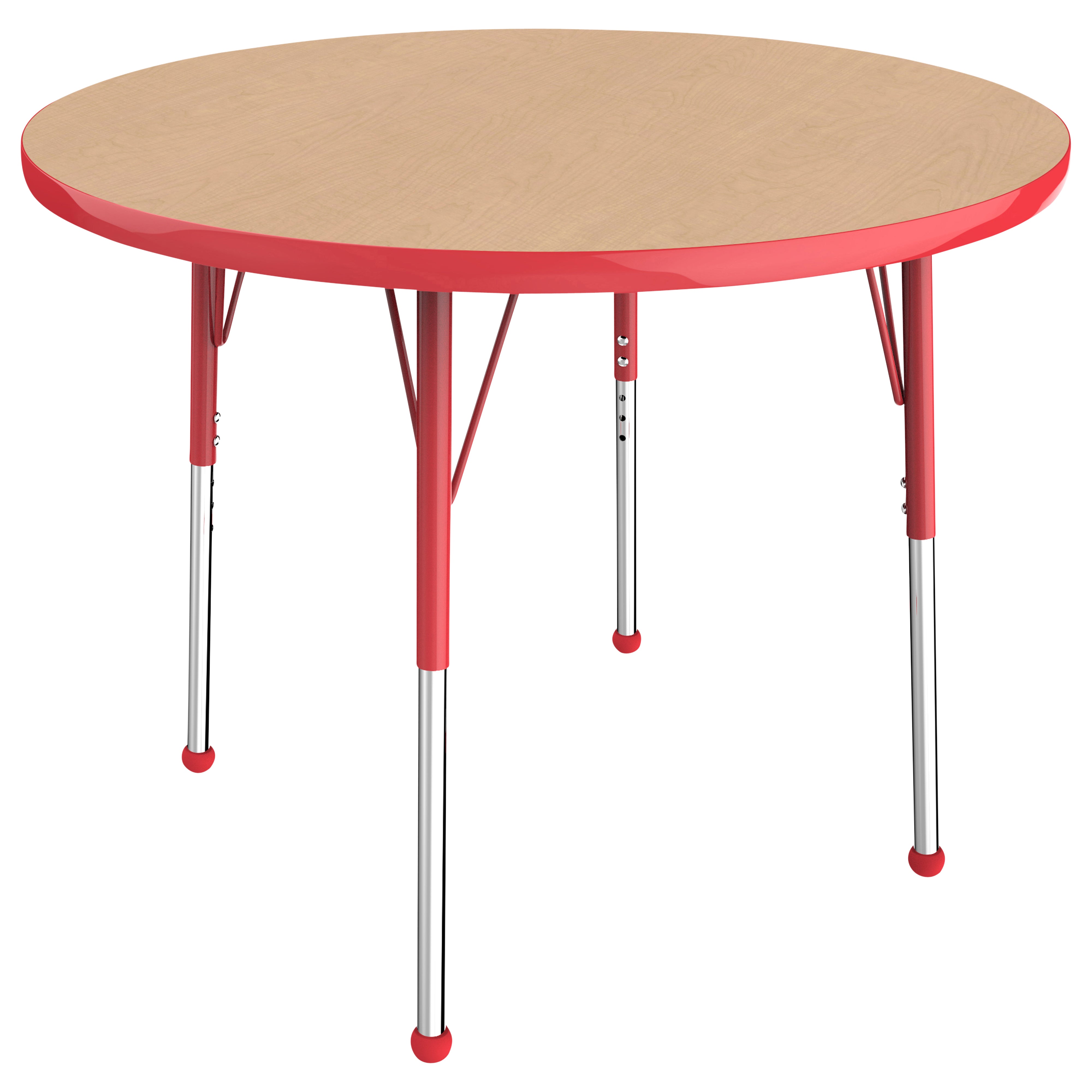 36" Round T-Molding Activity Table with Adjustable Standard Ball Glide Legs - Maple/Red