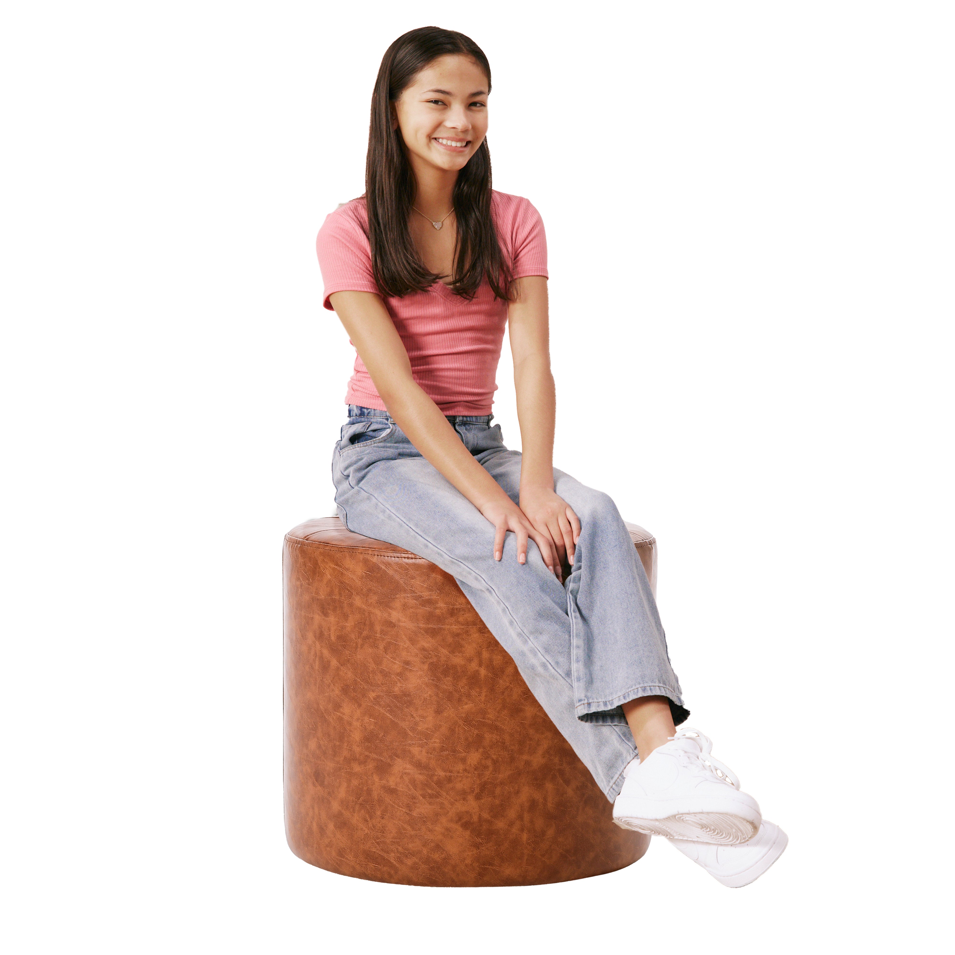 Rustic Tufted Round Ottoman 16" Height - Hazelnut