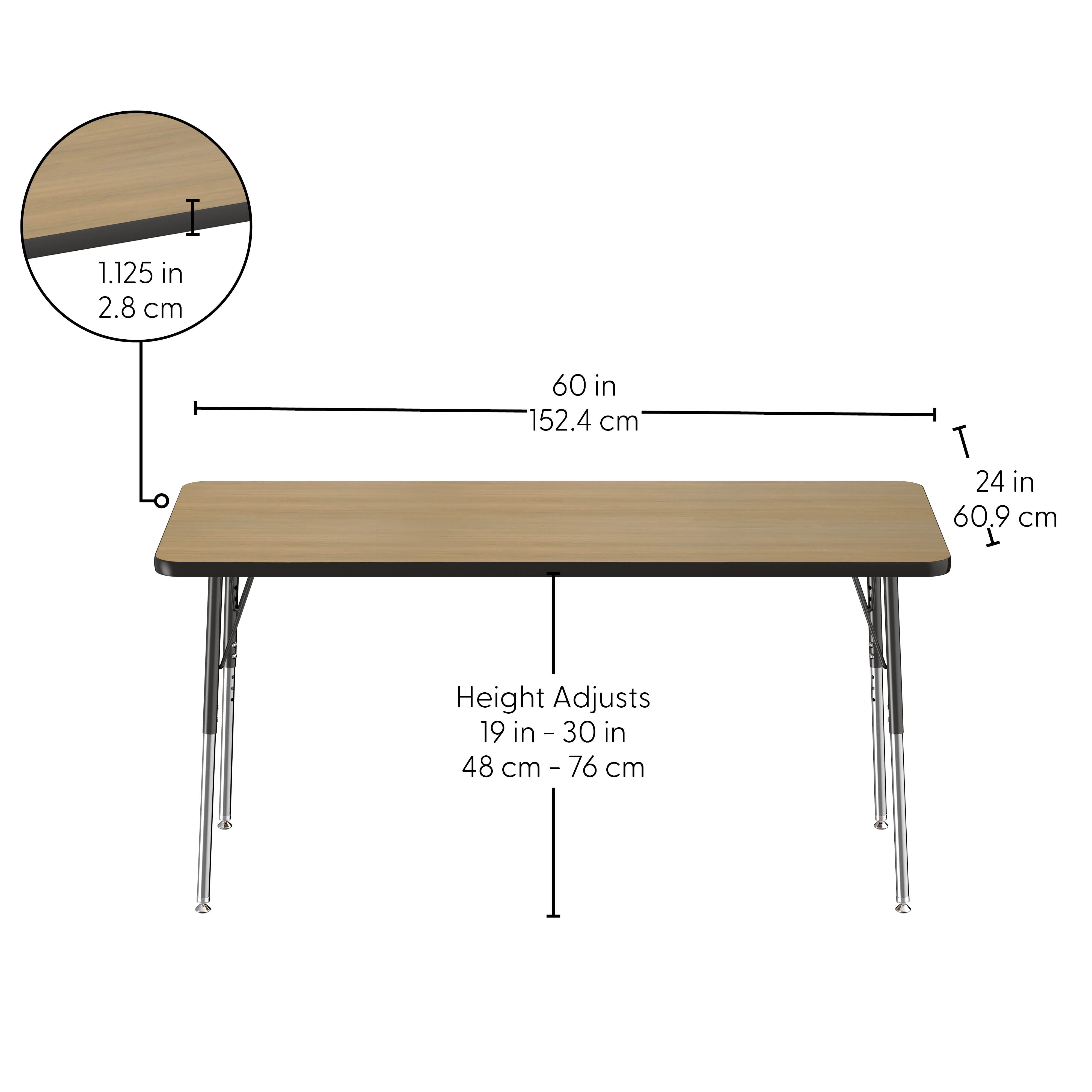 24" x 60" Rectangle Thermofused Activity Table with Adjustable Standard Swivel Glide Legs - Pasadena Oak/Black