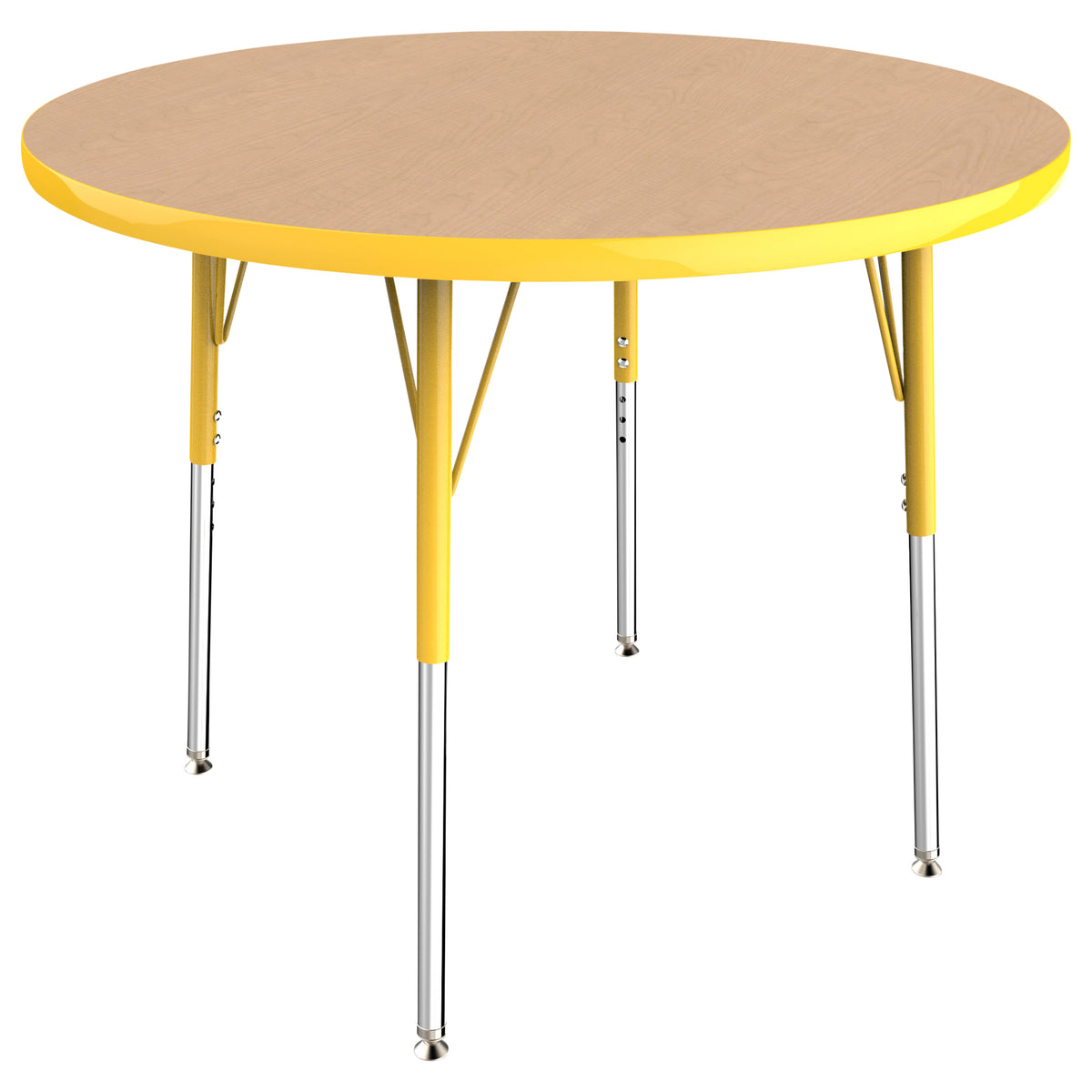36" Round T-Molding Activity Table with Adjustable Standard Swivel Glide Legs - Maple/Yellow