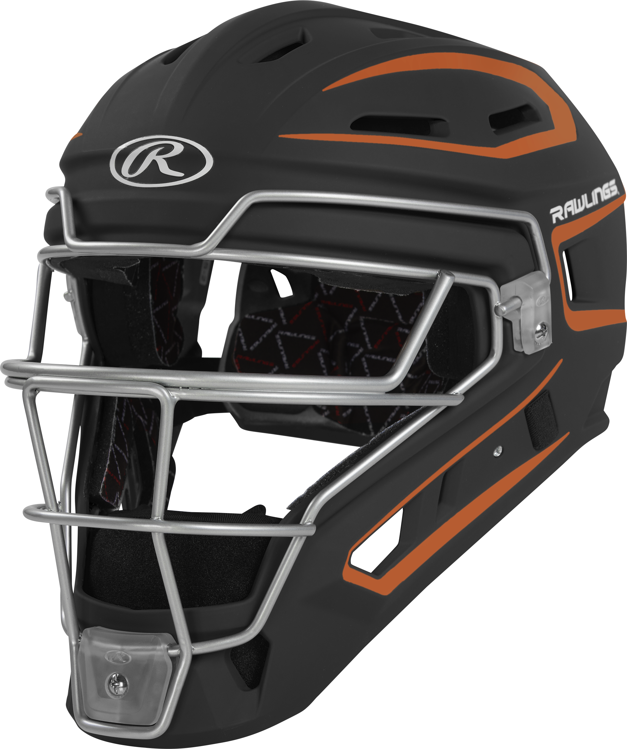 Rawlings Velo 2.0 Matte Junior Catchers Helmet - Black/Athletic Orange