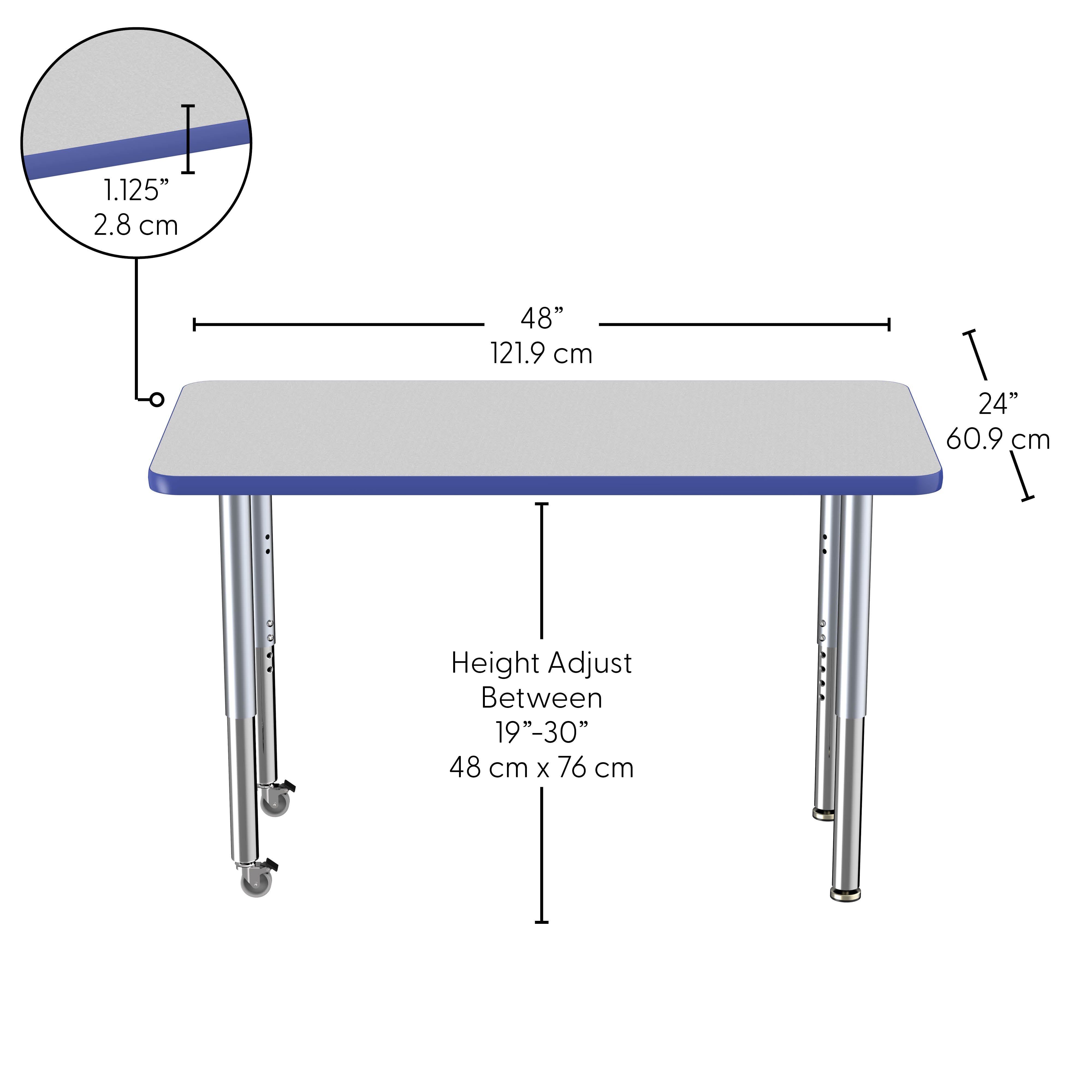 24" x 48" Rectangle Thermofused Activity Table with Adjustable Super Legs - Gray/Blue/Silver