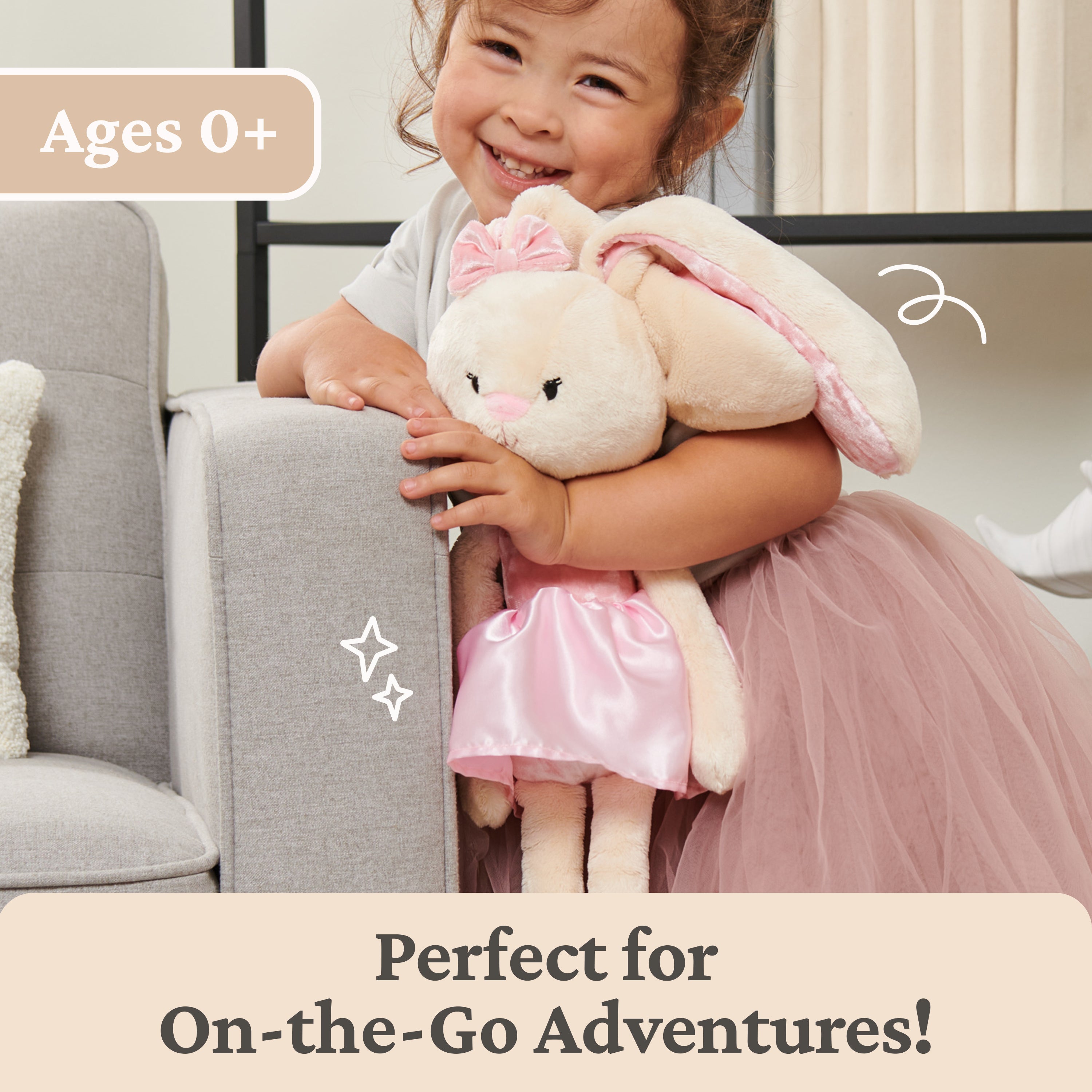 GUND Take-Along Friends Plush, Curtsy Ballerina Bunny, Bunny Stuffed Animal for Ages 1 and Up, Pink, 15"
