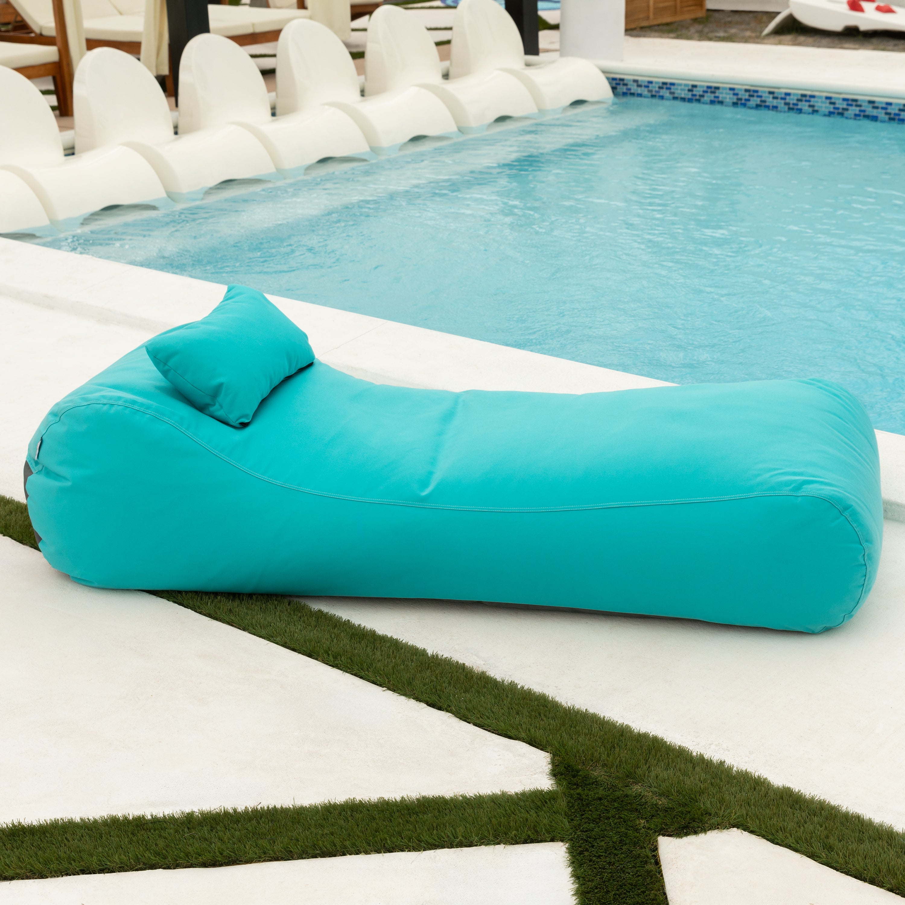 Arlo Outdoor Bean Bag Sun Lounger - Pool and Patio Chaise Recliner, Cancun Blue