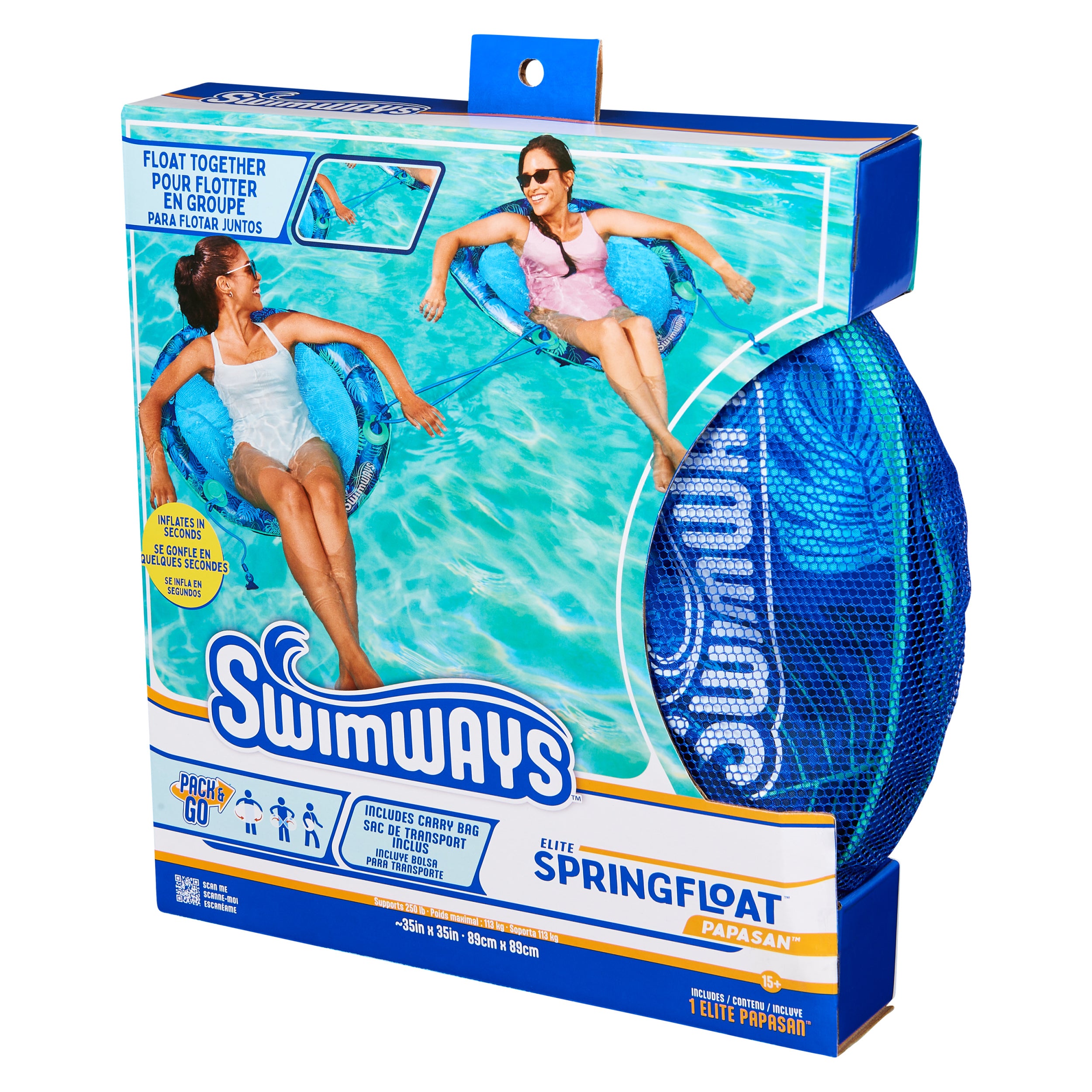 Swimways Elite Spring Float Papasan Pool Lounger, Inflatable Pool Floats with Fast Inflation, Pool Lounge Chair for Adults up to 250 lbs