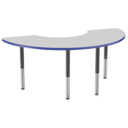36" x 72" Half Moon T-Molding Activity Table with Adjustable Super Legs - Gray/Blue/Black
