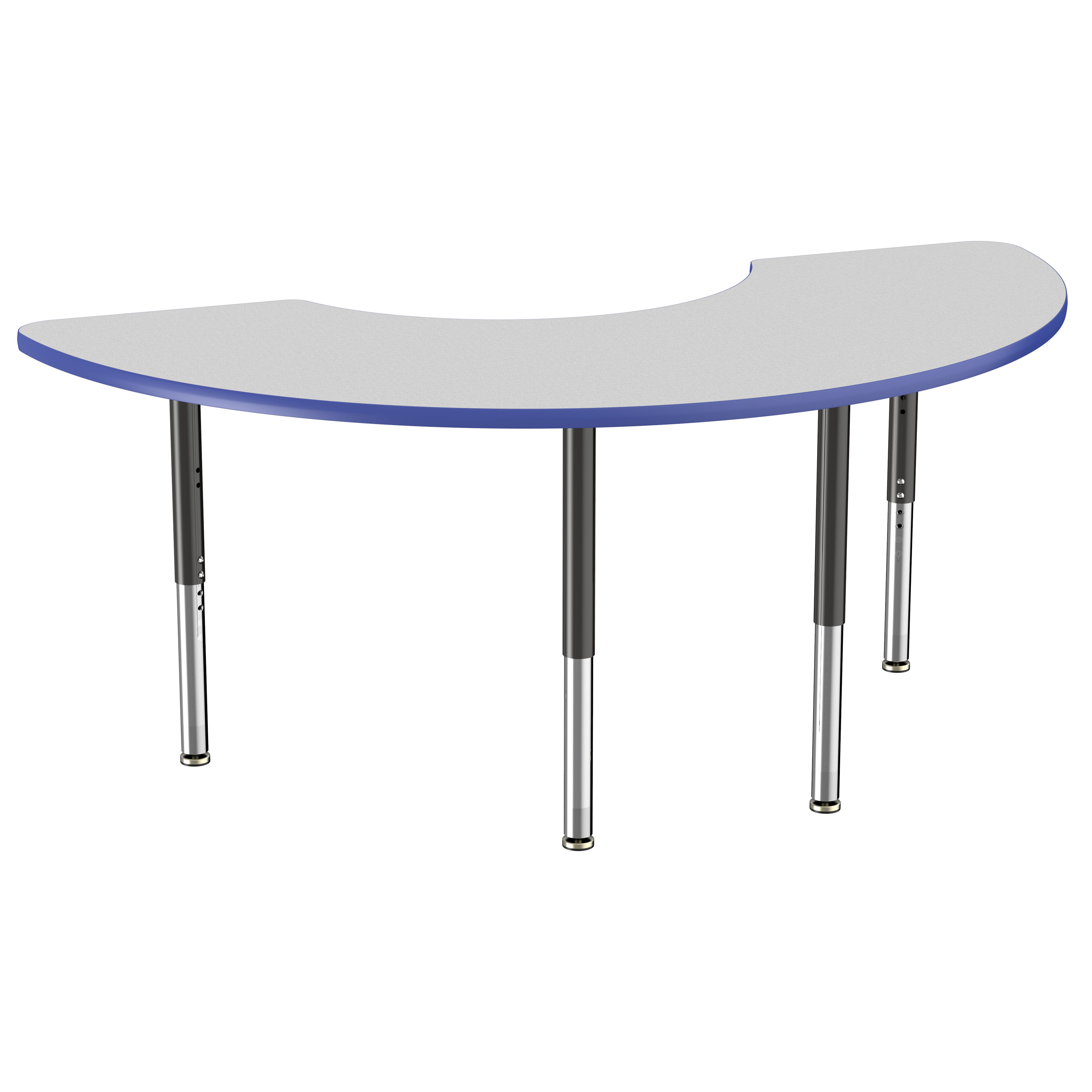 36" x 72" Half Moon T-Molding Activity Table with Adjustable Super Legs - Gray/Blue/Black