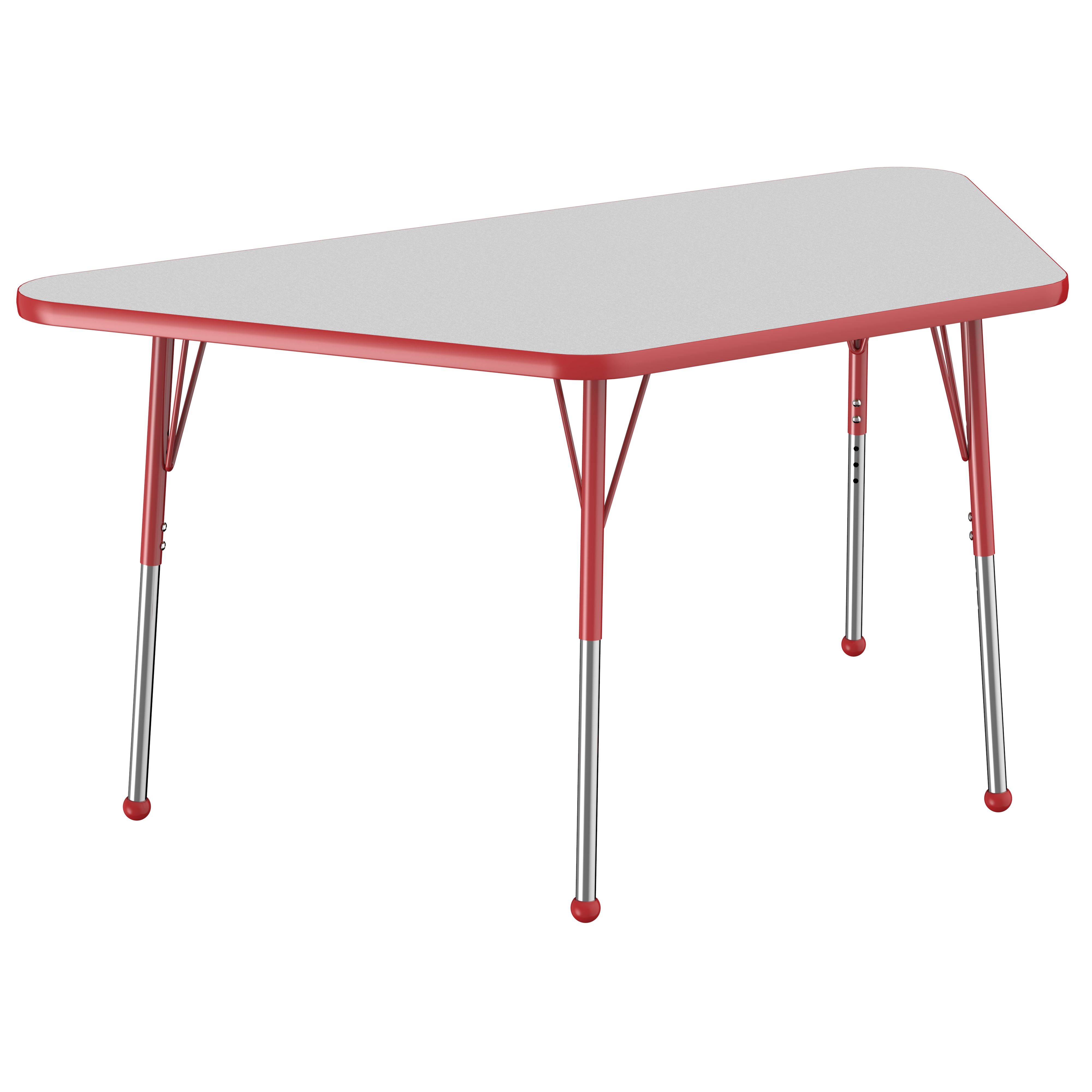 30" x 60" Trapezoid T-Molding Activity Table with Adjustable Standard Ball Glide Legs - Gray/Red
