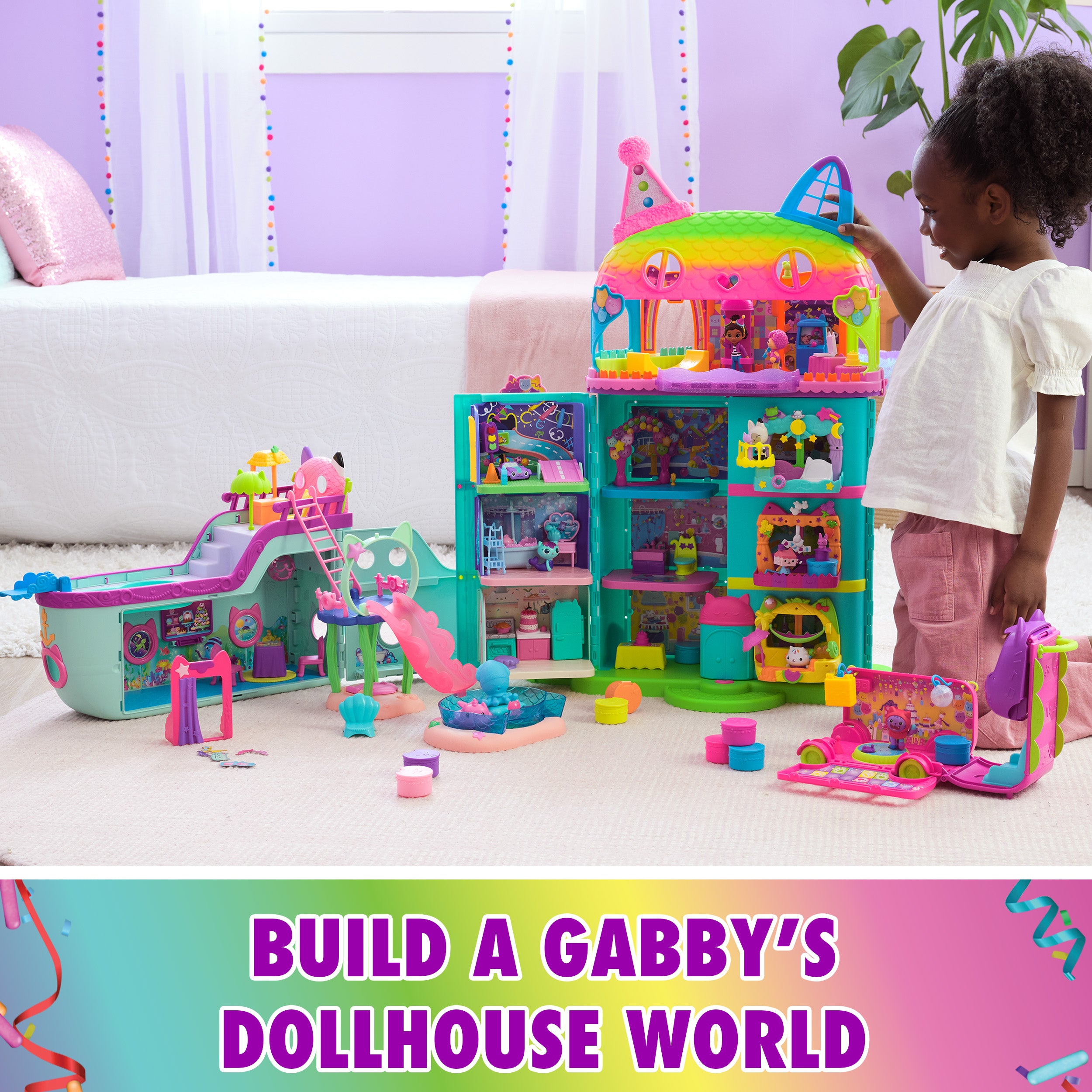 Gabby’s Dollhouse, Party Room Playset with Exclusive Toy Figures, Dollhouse Furniture, Accessories & Fidget Play, Kids Toys for Girls and Boys Ages 3+