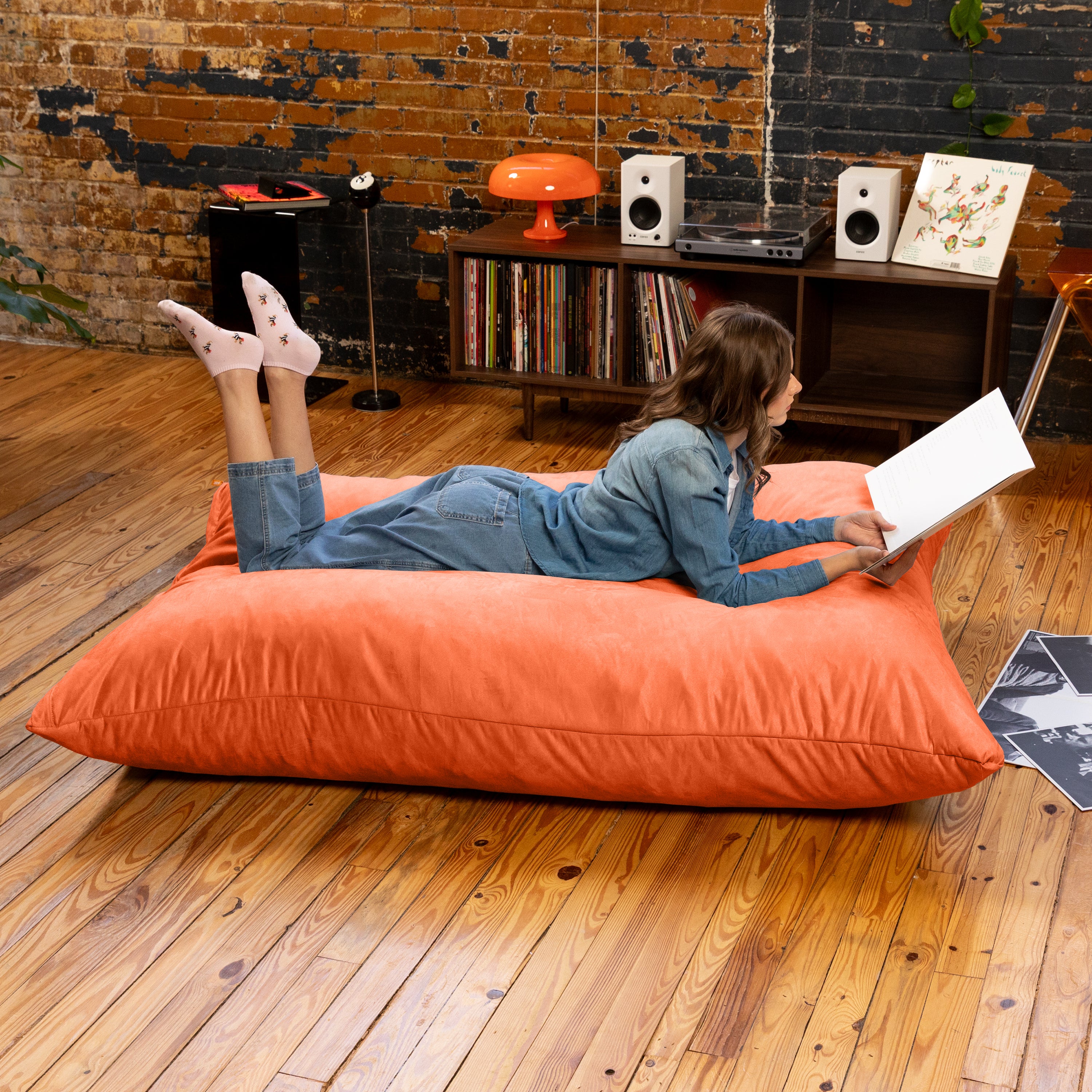 Jaxx Pillow Saxx 5.5-Foot - Huge Bean Bag Floor Pillow and Lounger, Orange