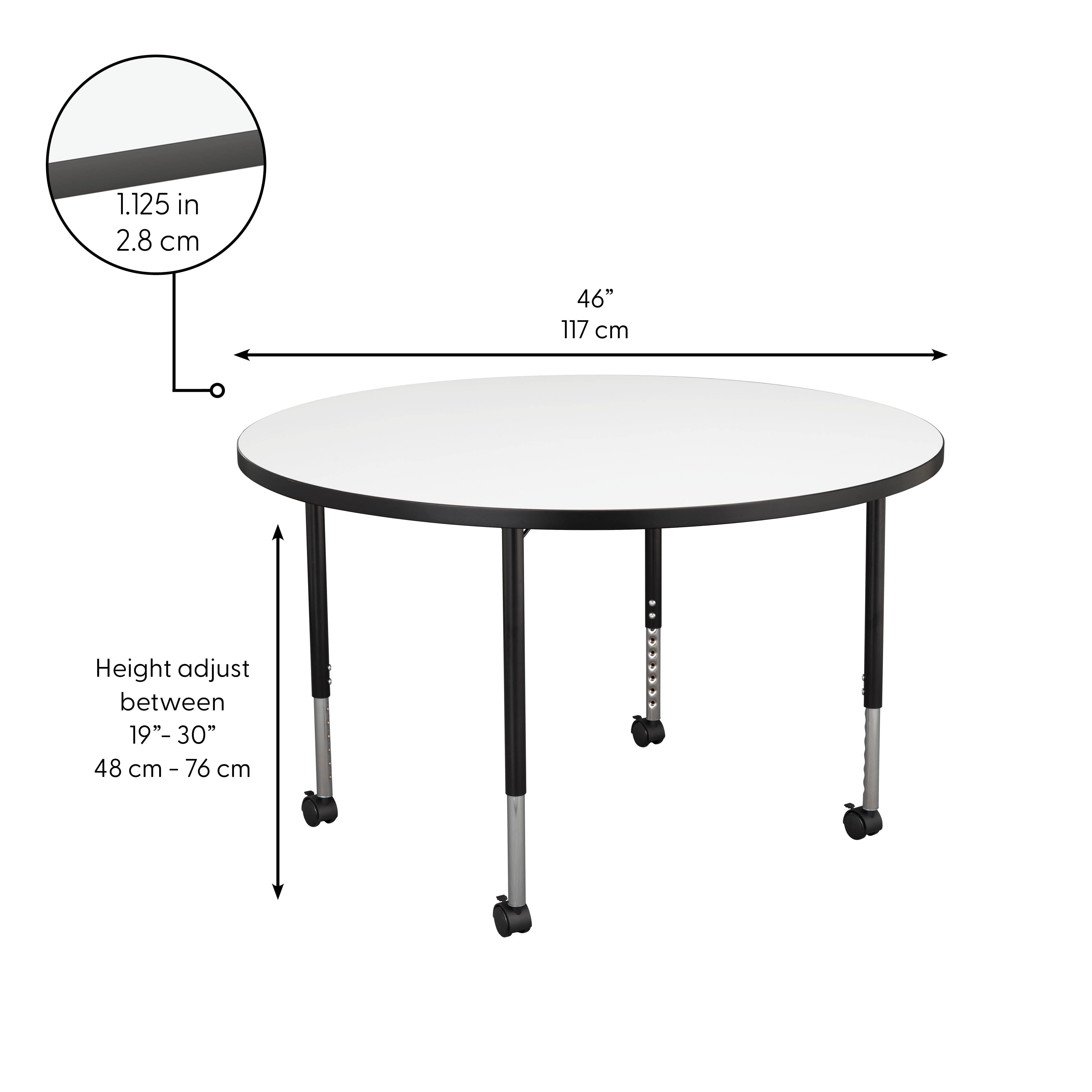 46" Round Collaborative Dry-Erase Activity Table with Adjustable Mobile Legs - Whiteboard/Black