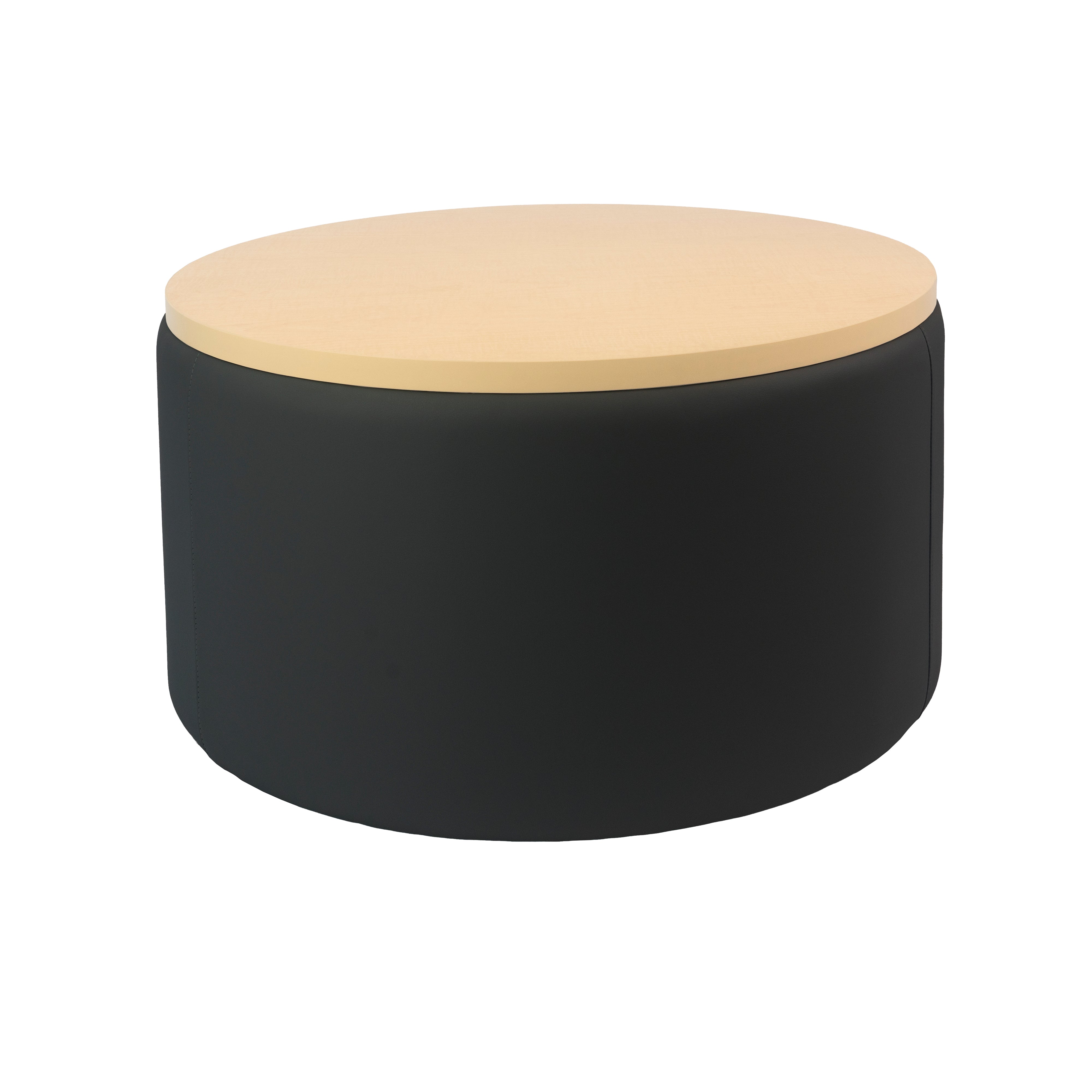 Pro Series Upholstered 30" Round Ottoman Table 18" Height - Black/Maple