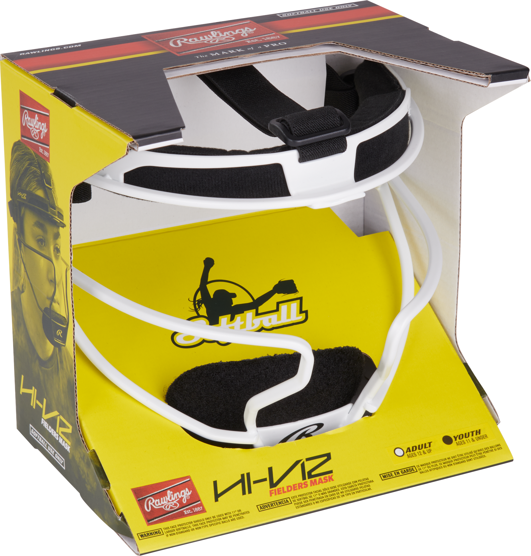 Rawlings Hi-Viz Ultra Youth Softball Fielders Mask - White