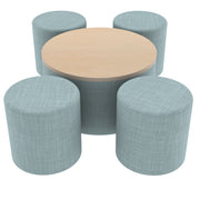 Pro Series 30" Round Ottoman Table with Round 18" H Seating, 5-Piece Set - Sky Blue Crosshatch/Maple
