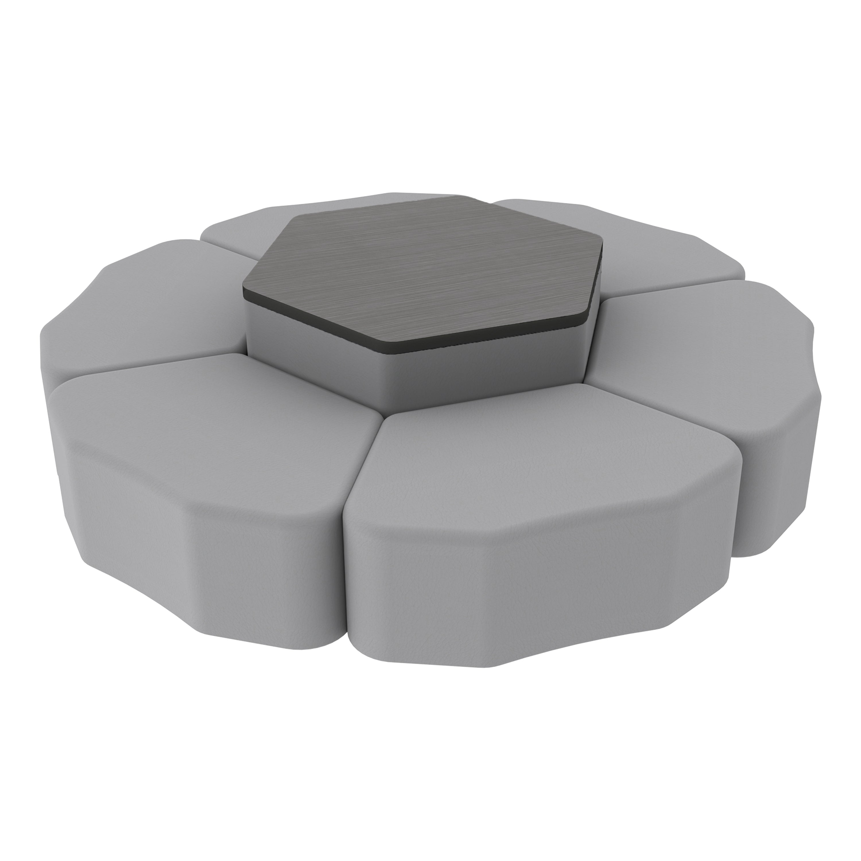 Pro Series Hexagon Ottoman Table with Petal 12" H Seating, 7-Piece Set - Gray/Cosmic Strandz