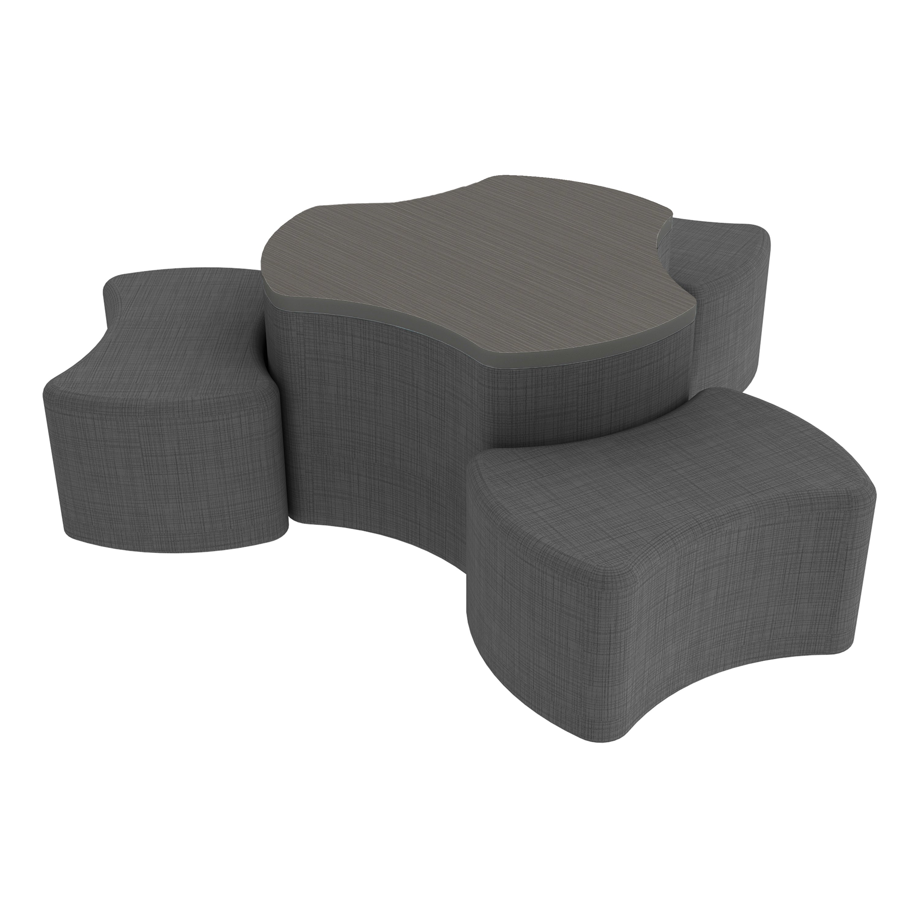Pro Series Cog Ottoman Table with Bowtie 12" H Seating, 4-Piece Set - Slate Gray Crosshatch/Cosmic Strandz