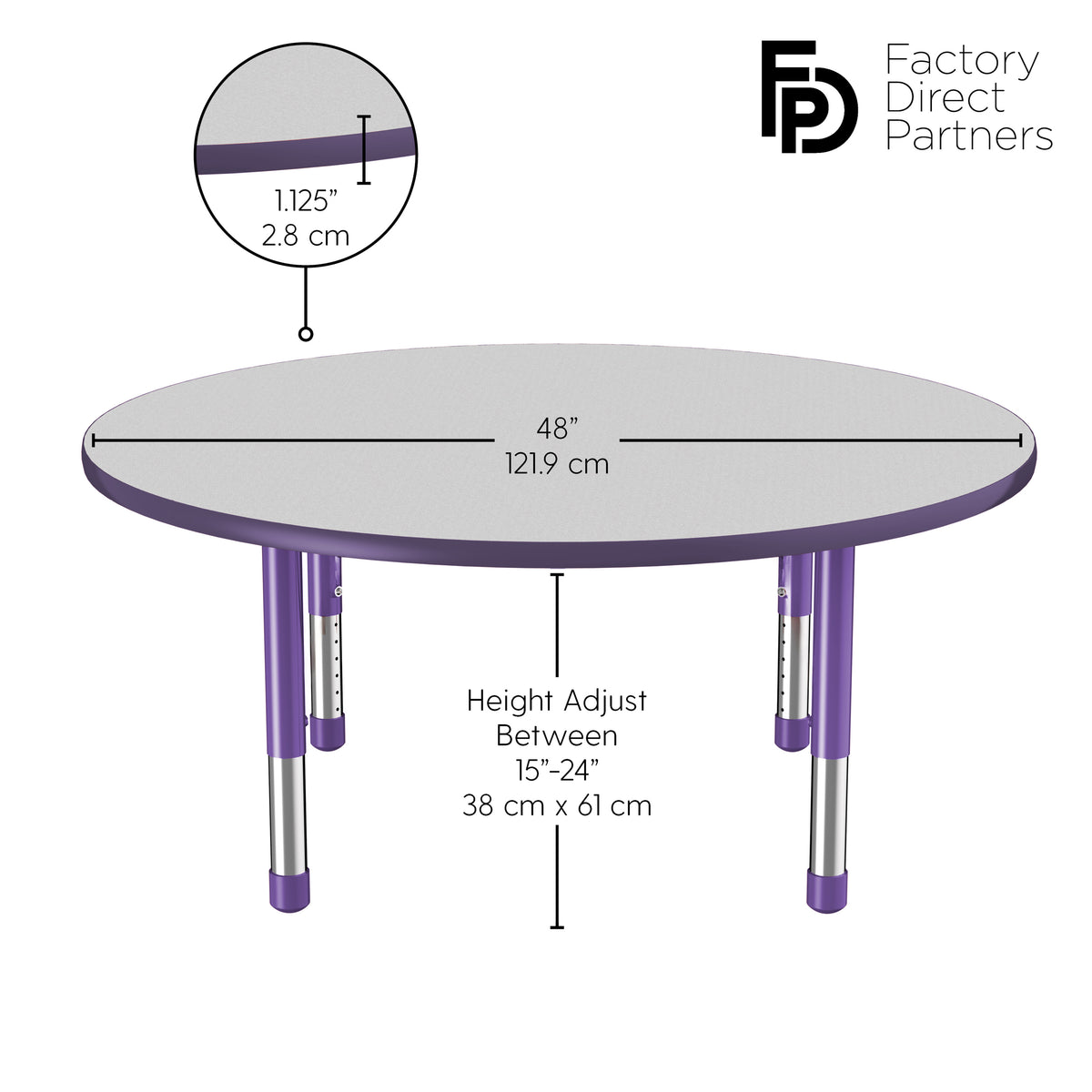 48" Round T-Molding Activity Table with Adjustable Chunky Legs - Gray/Purple