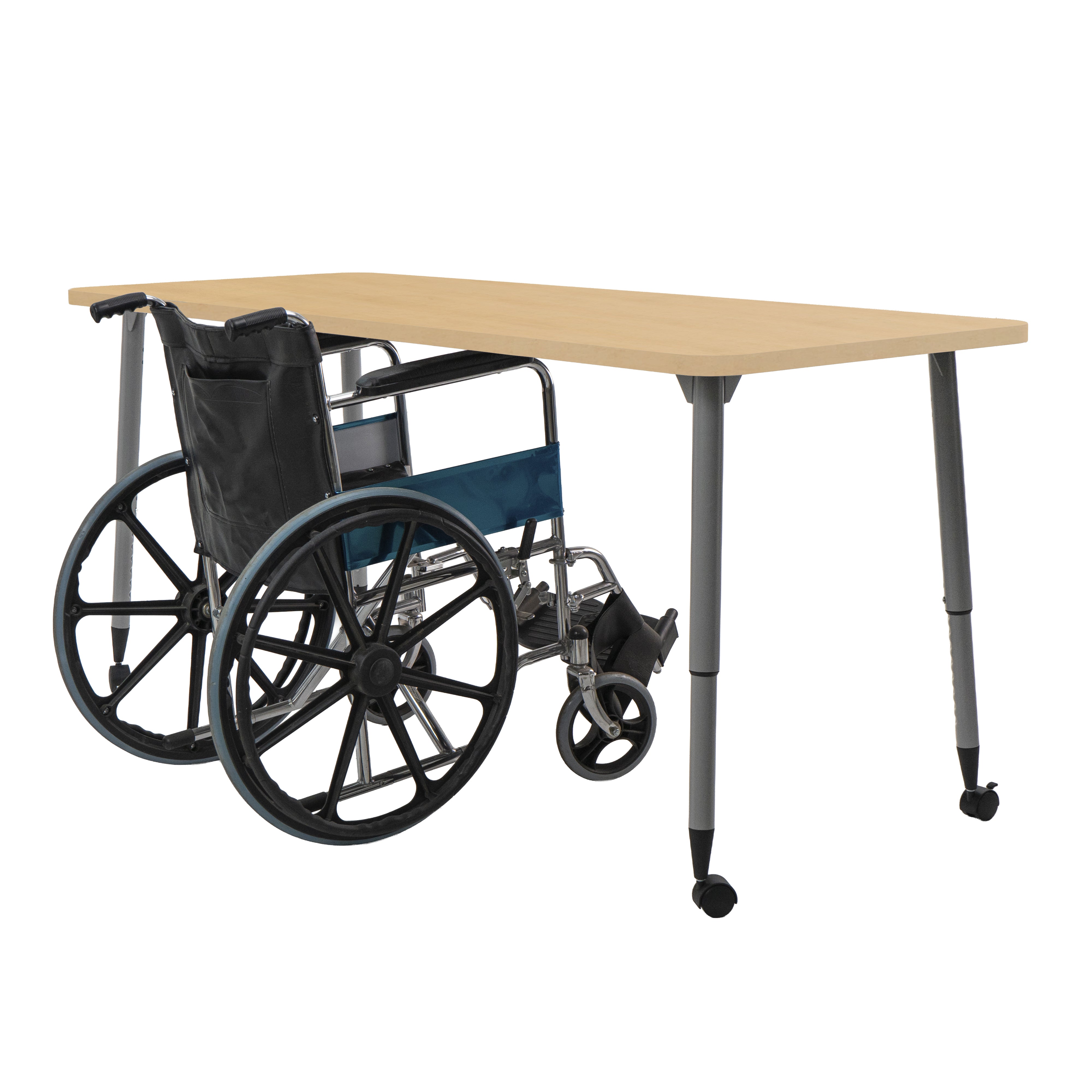Adapte 30" x 72" Rectangle Woodgrain Activity Table with Adjustable Tapered Legs - Maple Grain/Silver