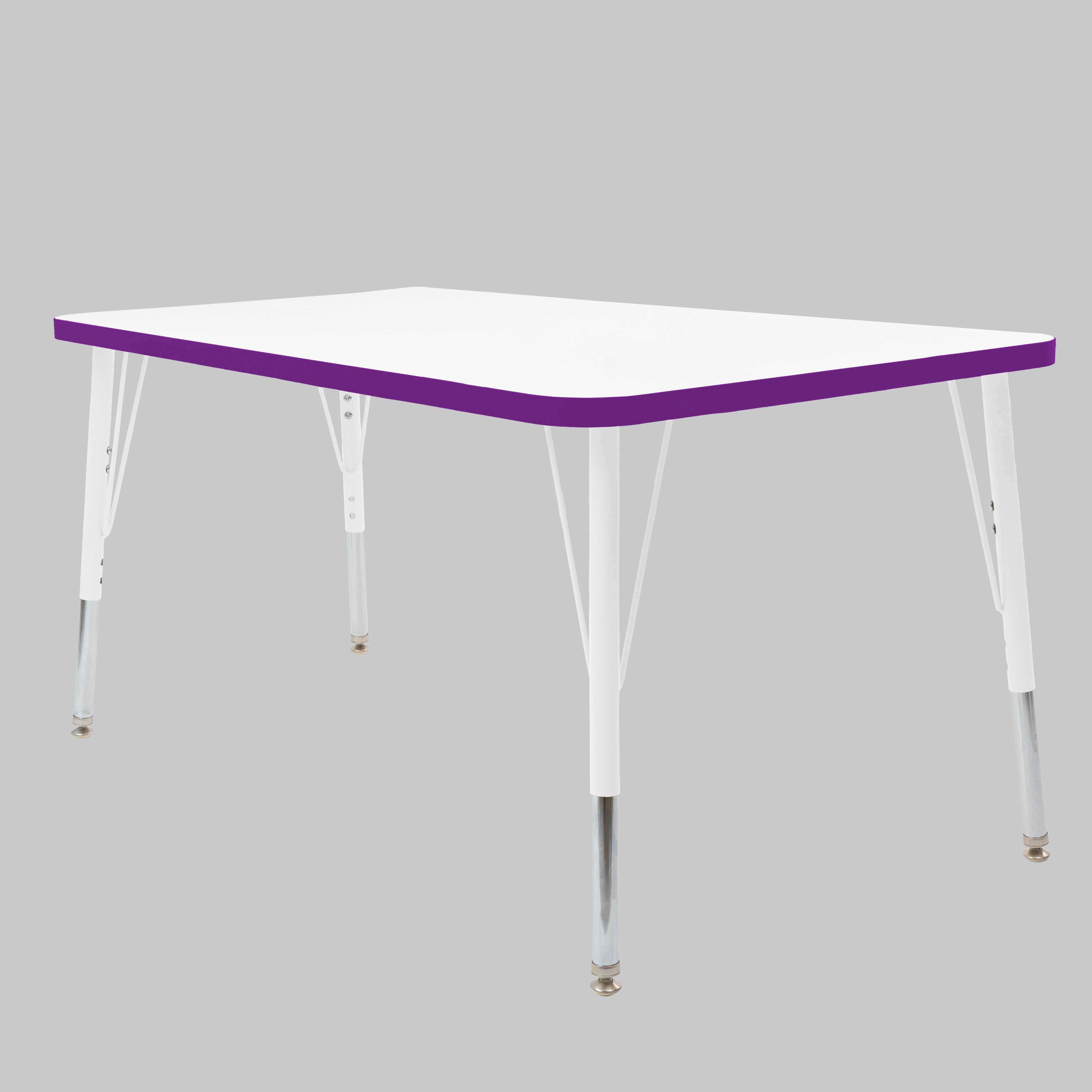 30" x 48" Rectangle Thermofused Activity Table with Adjustable Standard Swivel Glide Legs - White/Eggplant/White