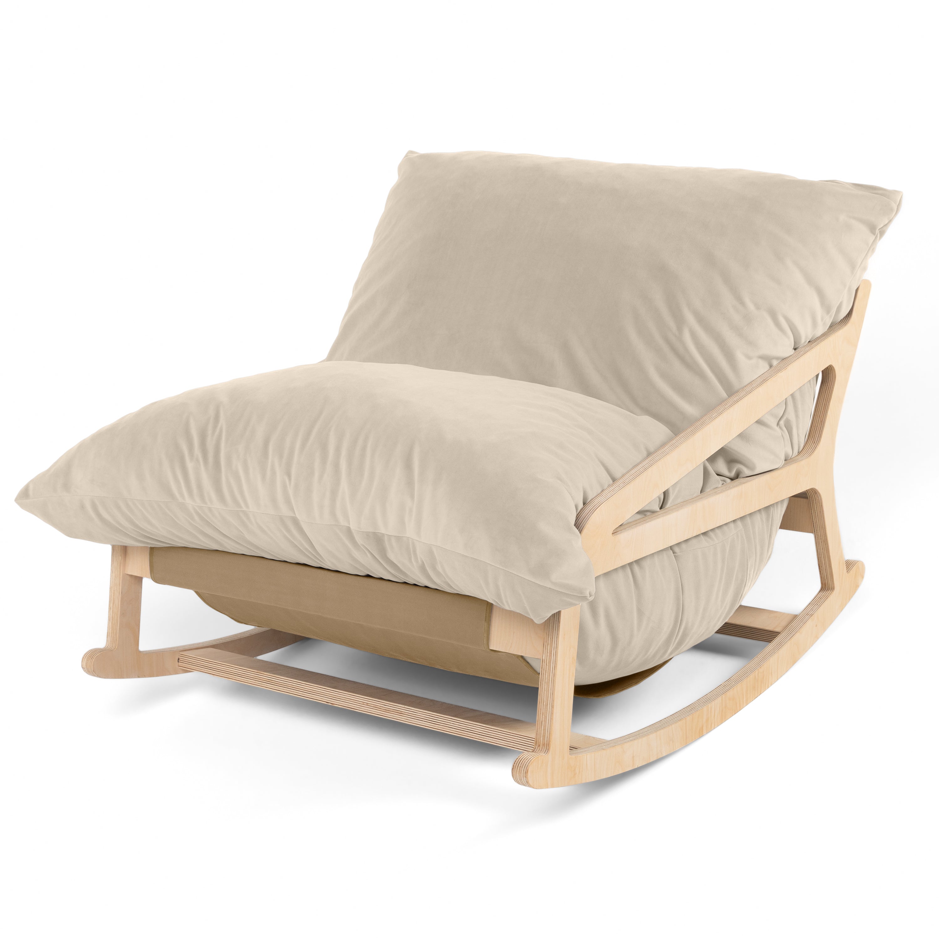 Pillow Saxx Bean Bag Rocking Chair - Elegant Oversized Rocker with Modern Wood Frame, Lush Velvet Ivory