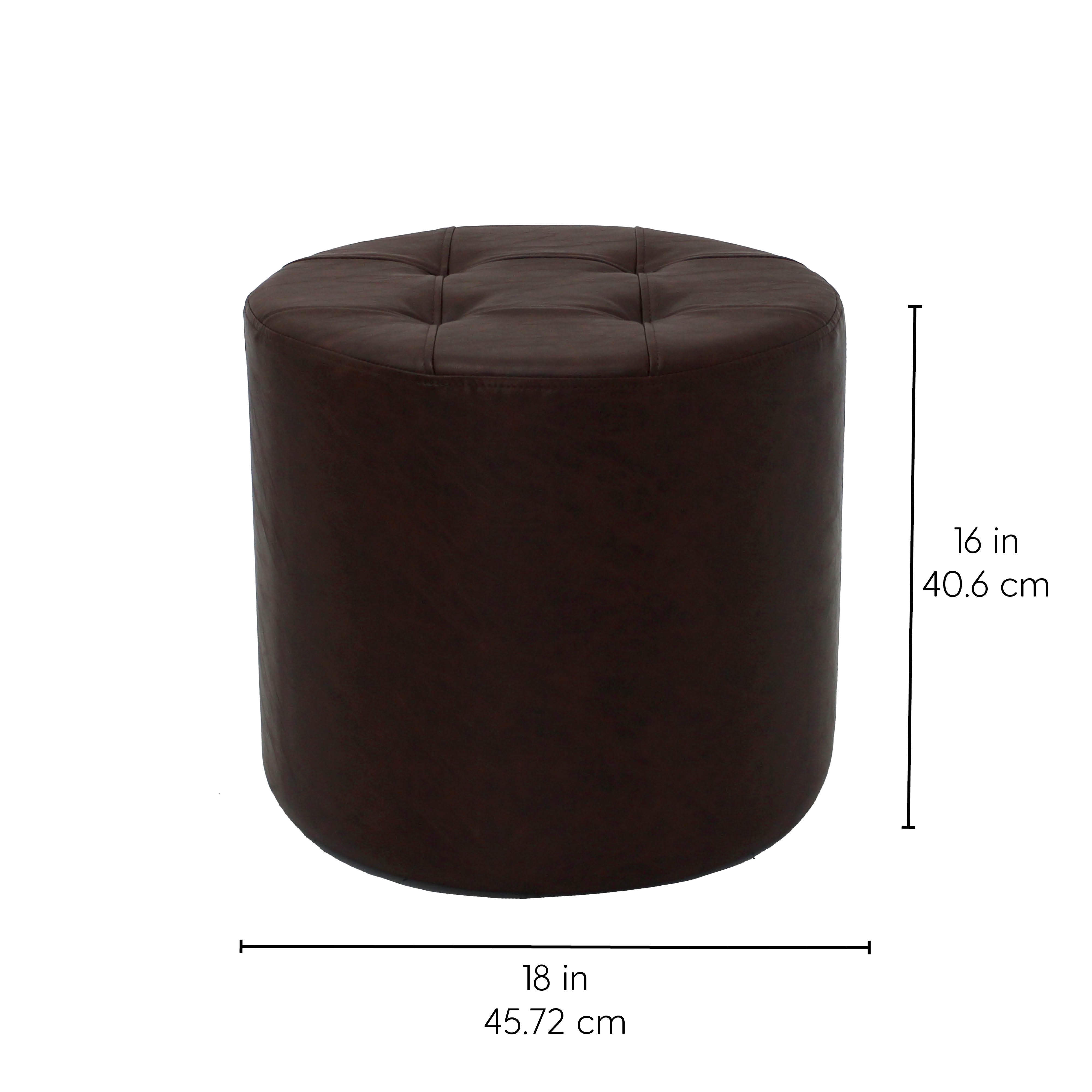 Rustic Tufted Round Ottoman 16" Height - Walnut