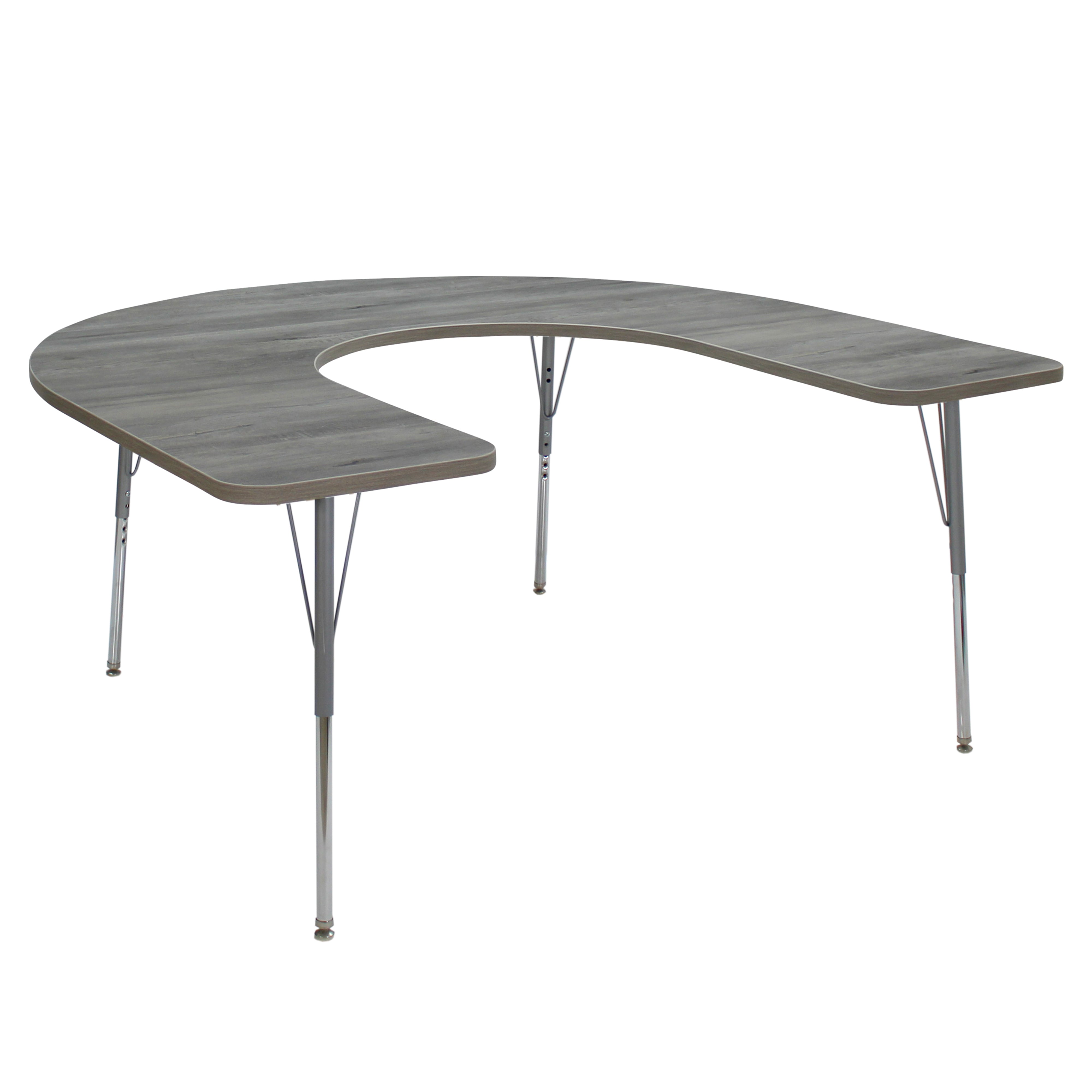 60" x 66" Horseshoe La Madera Activity Table with Standard Legs - Light Gray Wood/Silver