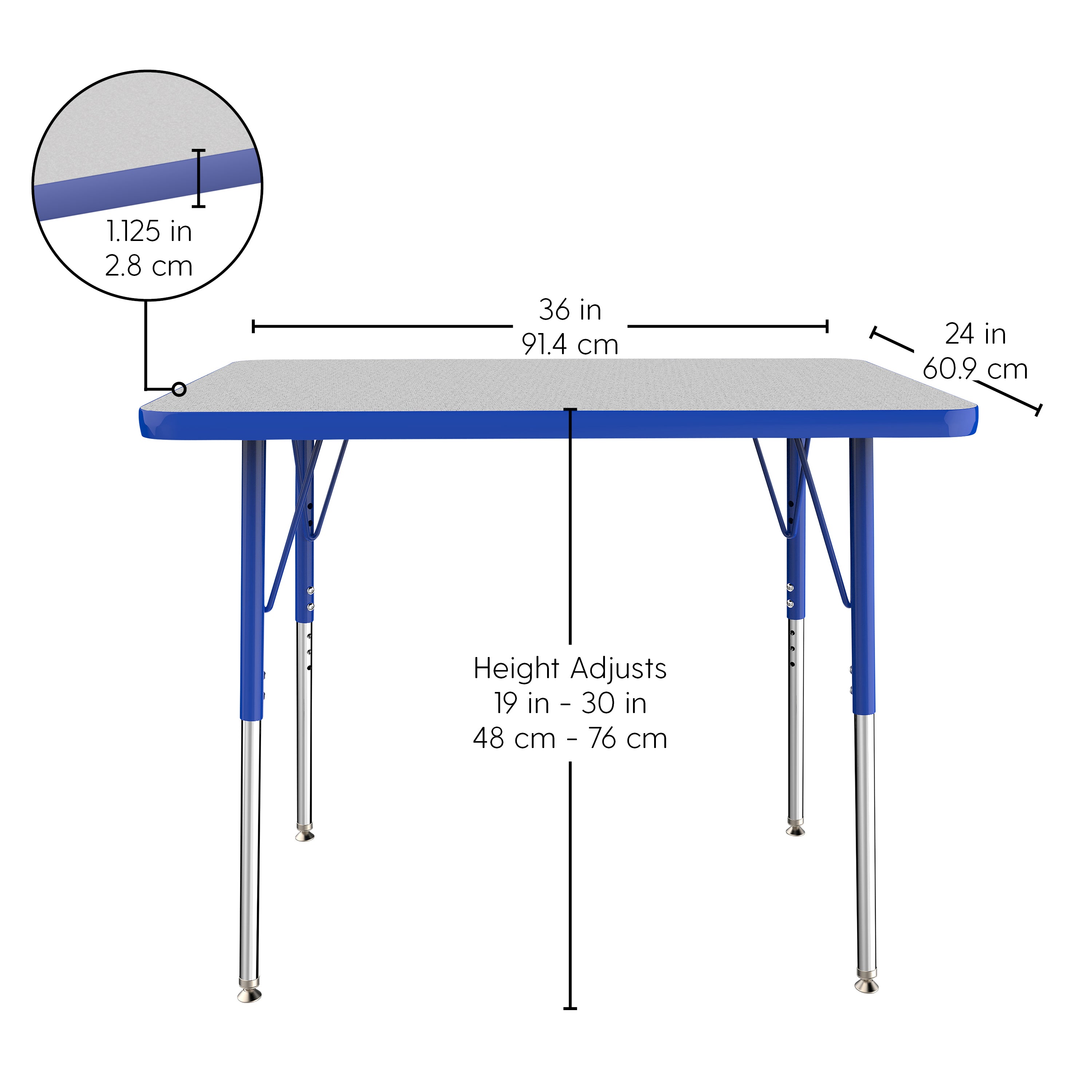 24" x 36" Rectangle T-Molding Activity Table with Adjustable Standard Swivel Glide Legs - Gray/Blue