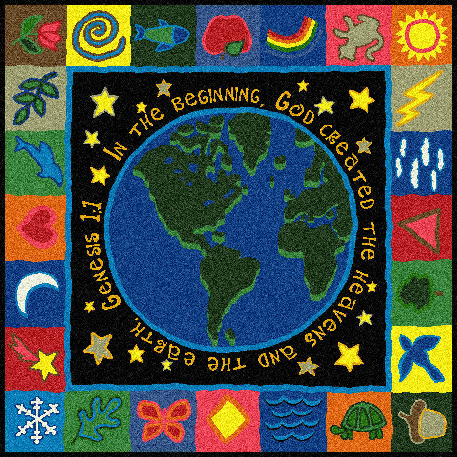 In the Beginning 7'7" x 7'7" area rug in color Multi
