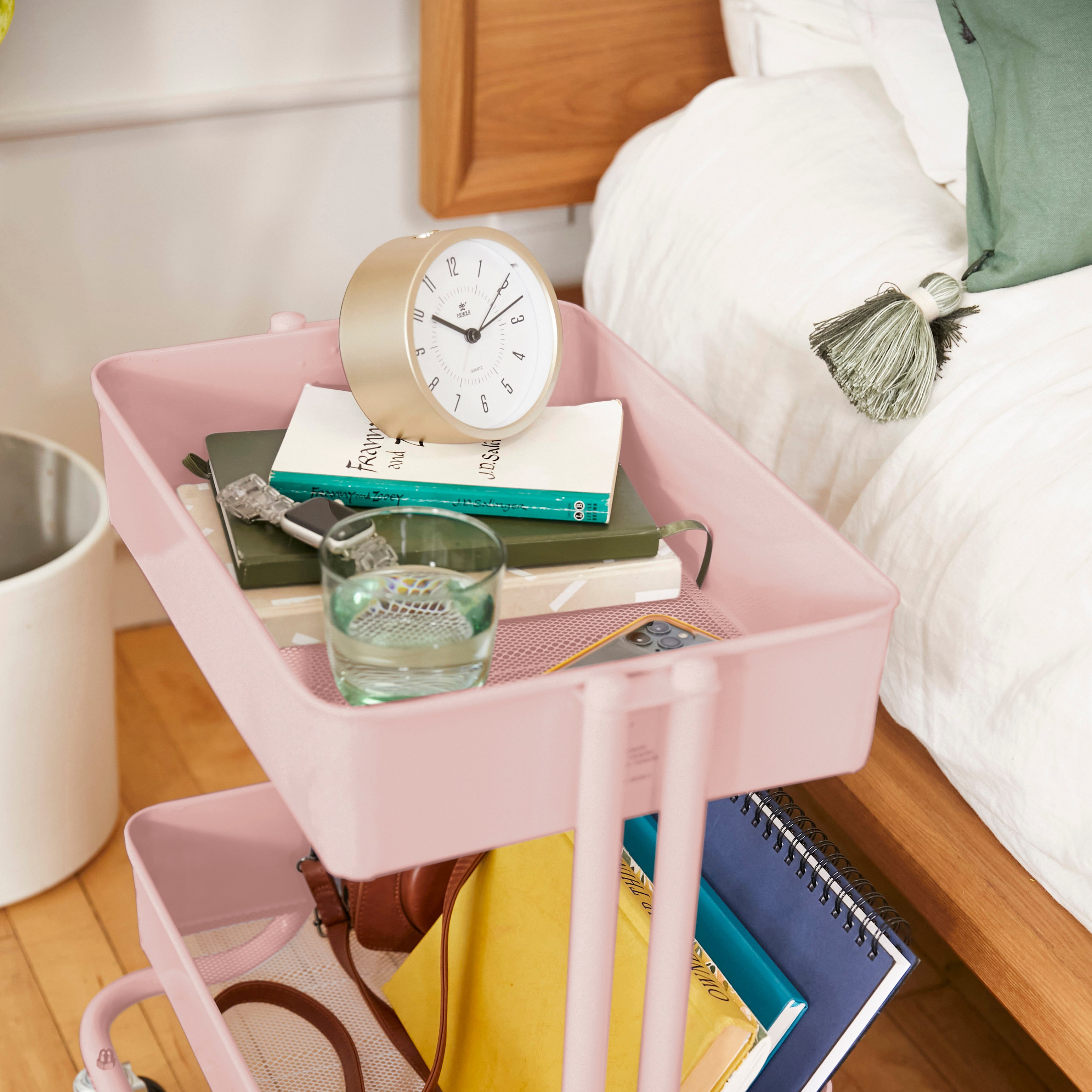 2-Tier Metal Rolling Utility Cart - Pink