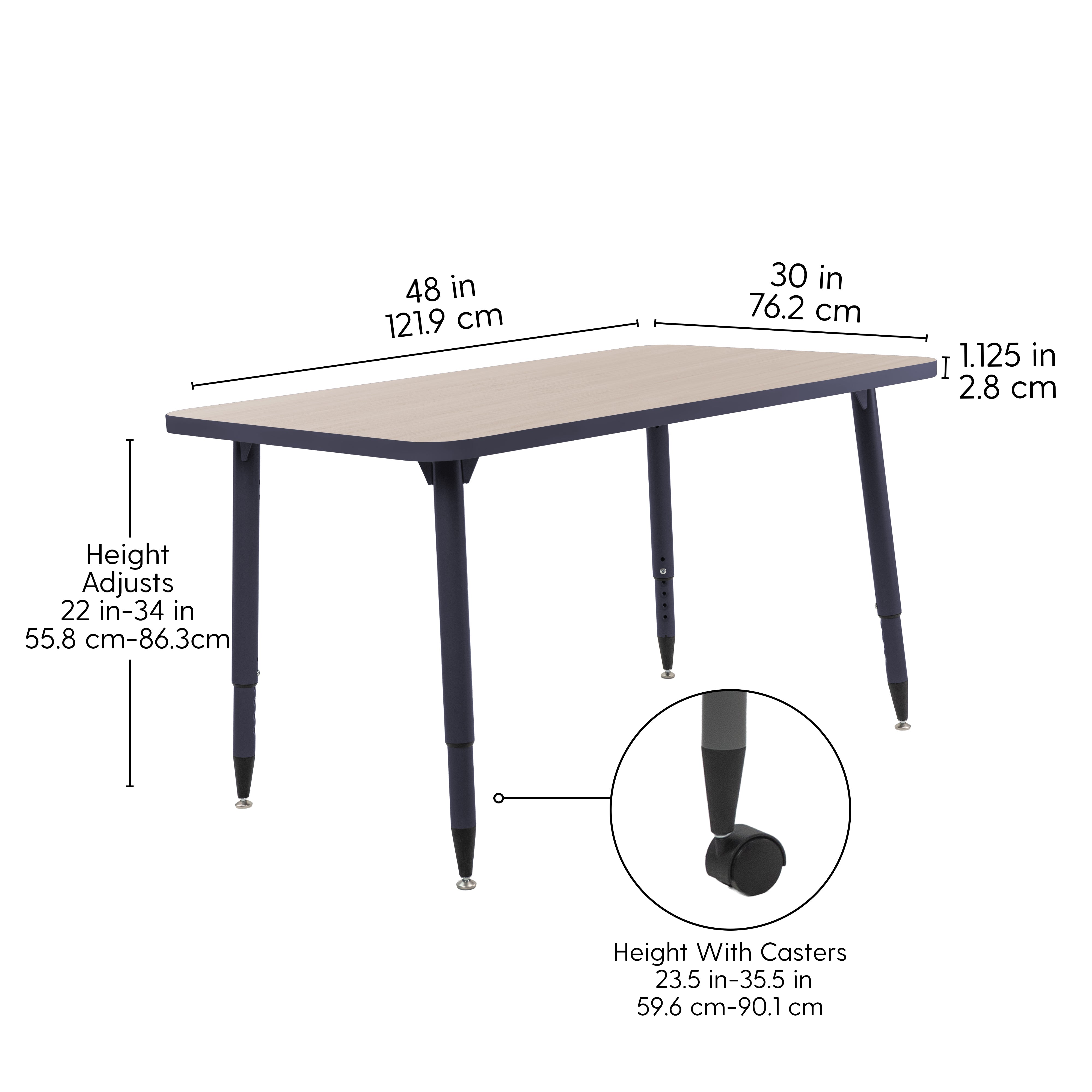 Adapte 30" x 48" Rectangle Thermofused Activity Table with Adjustable Tapered Legs - Asian Sand/Navy