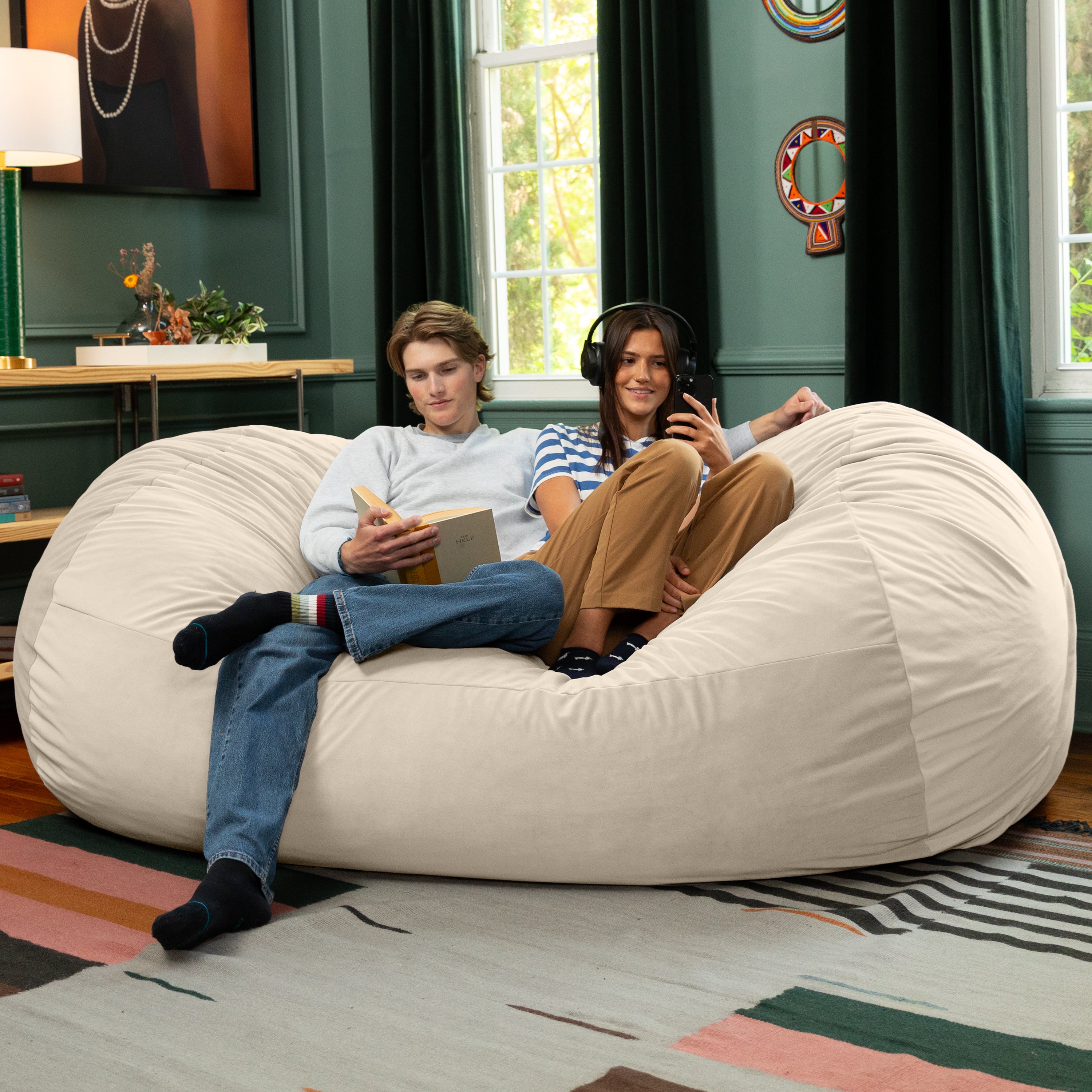 Jaxx Grand Lounger 7 Foot Bean Bag Sofa -Lush Velvet Ivory
