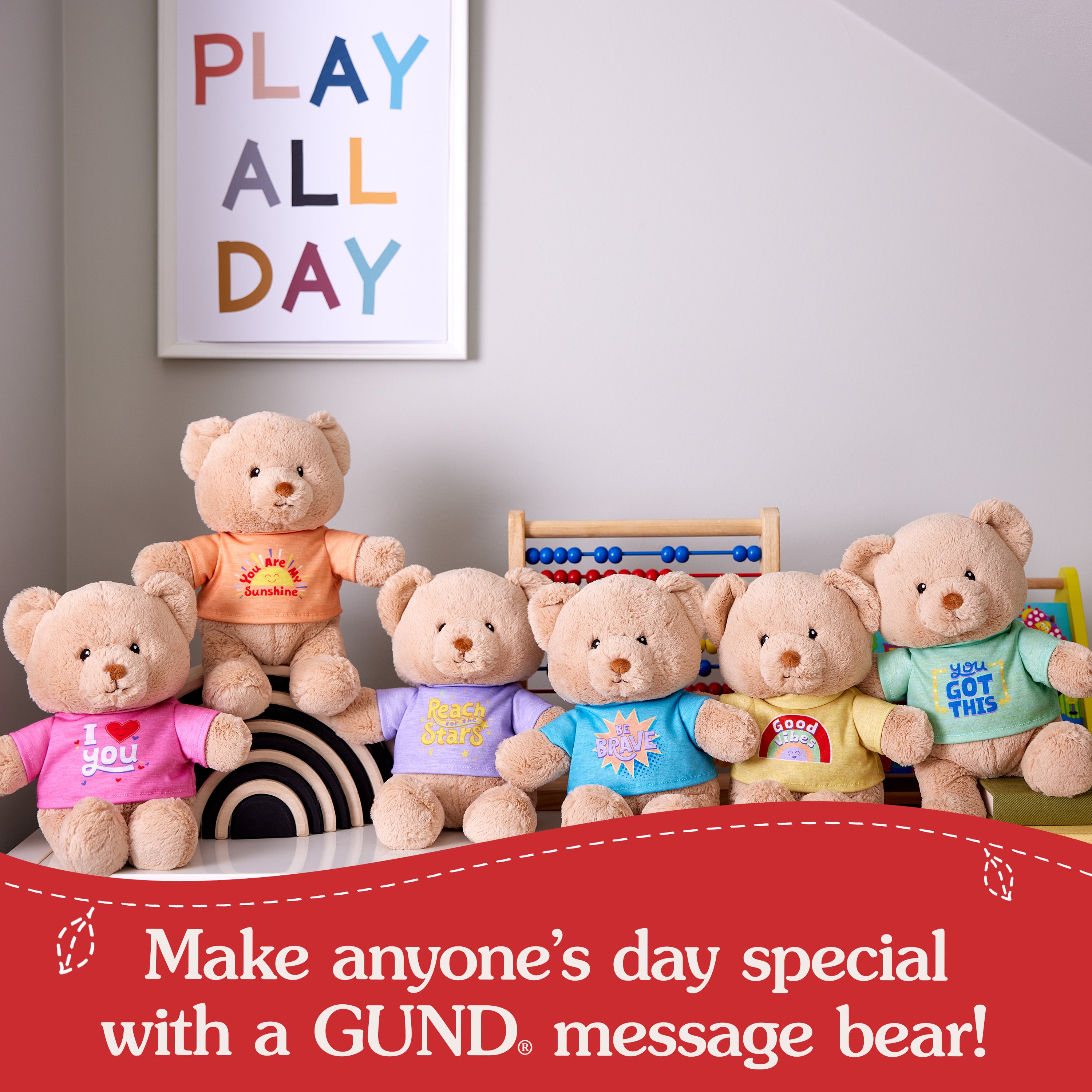 GUND “It's a Girl” Sustainable Message Bear with Pink T-Shirt, Teddy Bear Made from 100% Recycled Materials for Ages 1 and Up, Tan, 12”