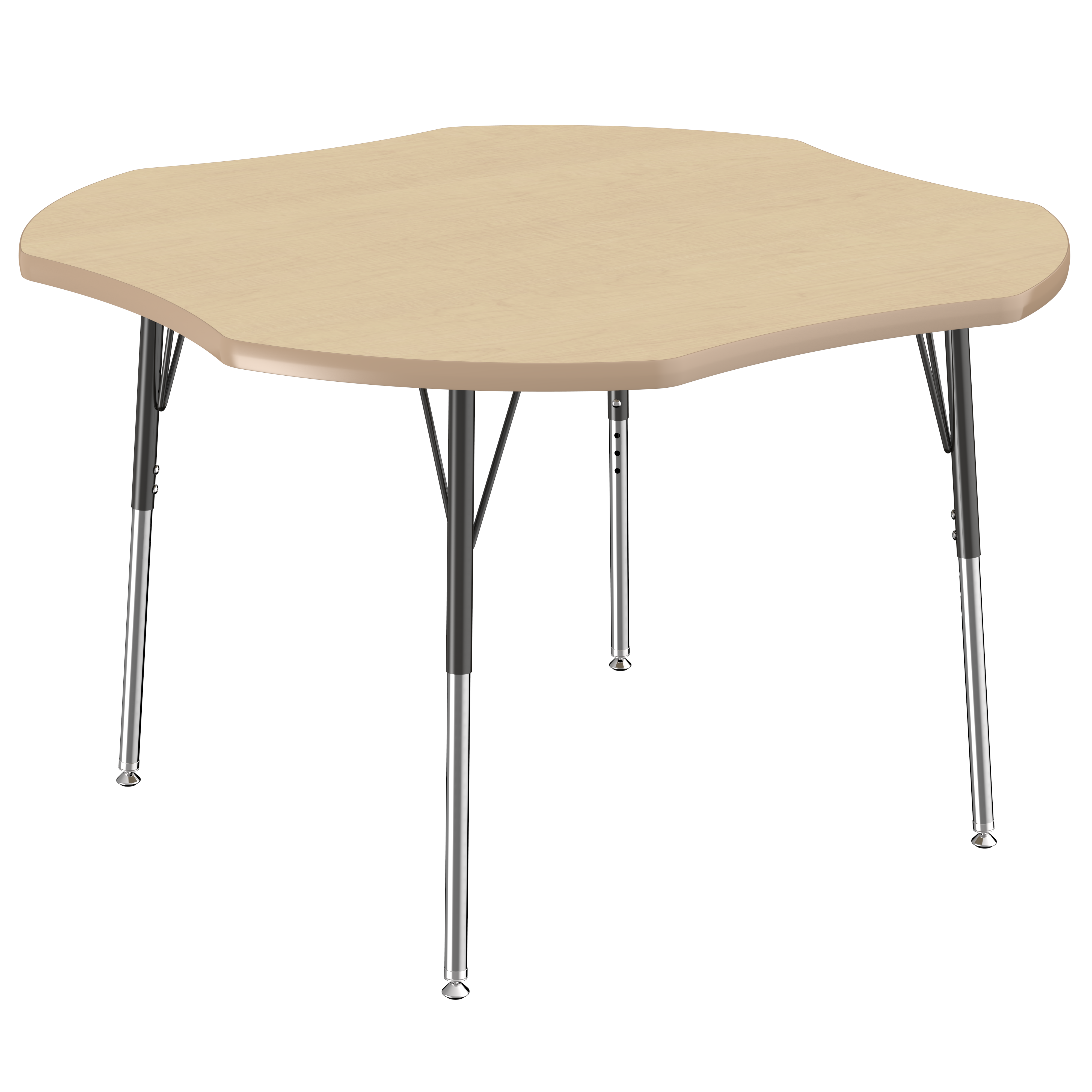 48" x 48" Clover T-Molding Activity Table with Adjustable Standard Swivel Glide Legs - Maple/Maple/Black