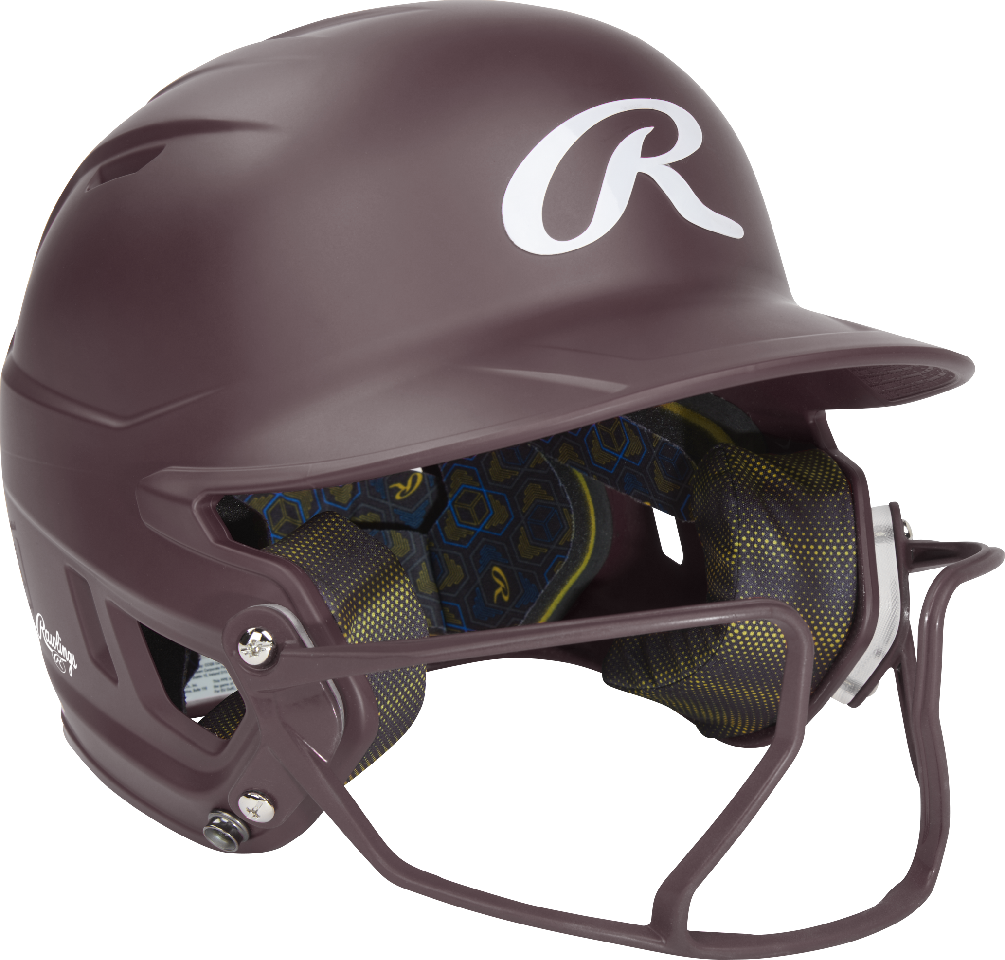 Rawlings Mach Hi-Viz Senior Matte Batting Helmet With Hi-Viz Face Guard - Maroon