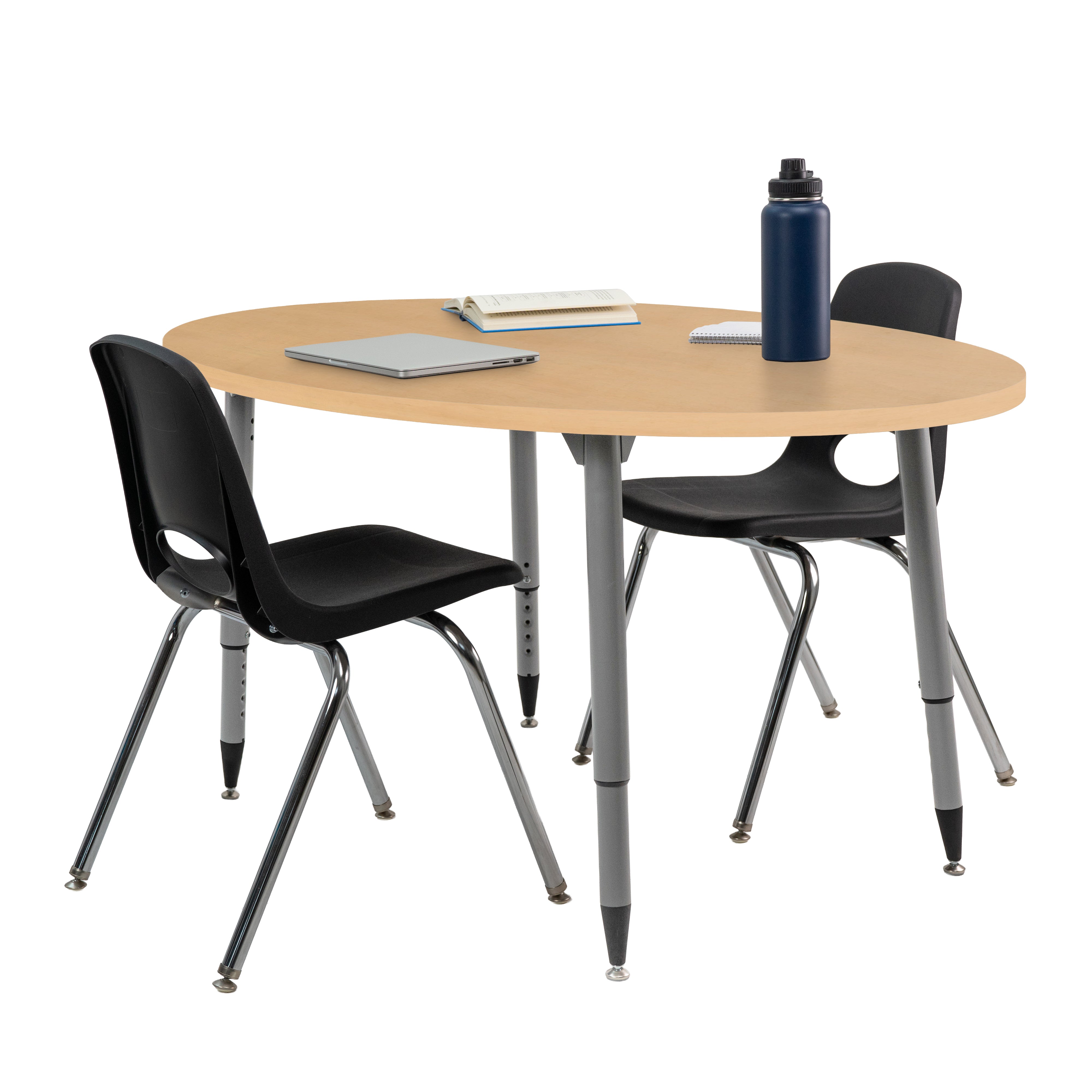 Adapte 30" x 60" Oval Woodgrain Activity Table with Adjustable Tapered Legs - Maple Grain/Silver
