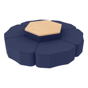 Pro Series Hexagon Ottoman Table with Petal 12" H Seating, 7-Piece Set - Navy/Maple