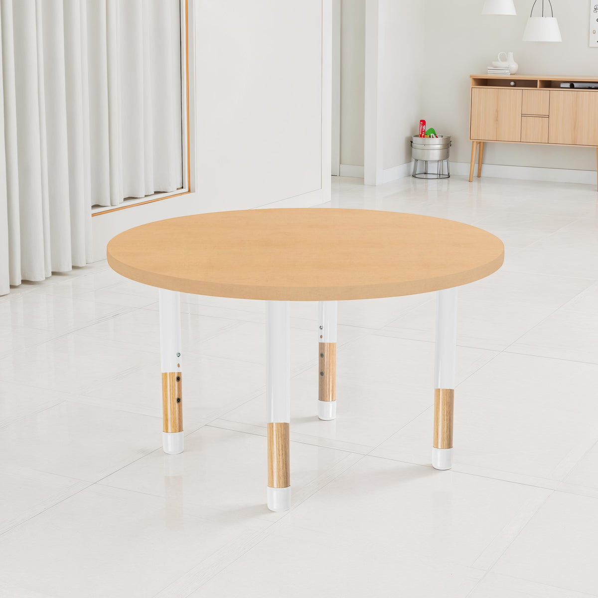 36" x 36" Round Thermofused Activity Table with Adjustable Chunky Wood Legs - Maple Grain/White/Natural