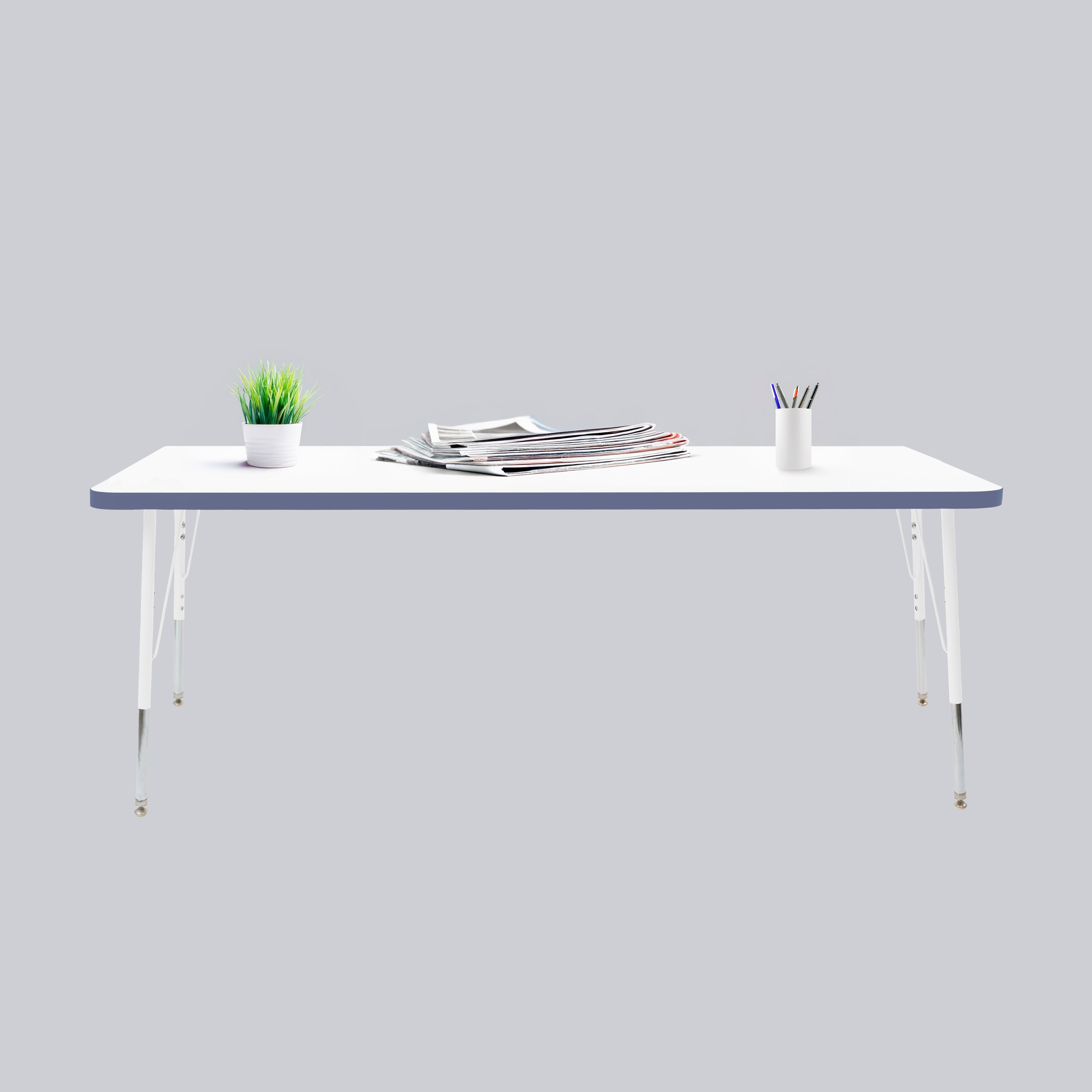 30" x 72" Rectangle Thermofused Activity Table with Adjustable Standard Swivel Glide Legs - White/Navy/White