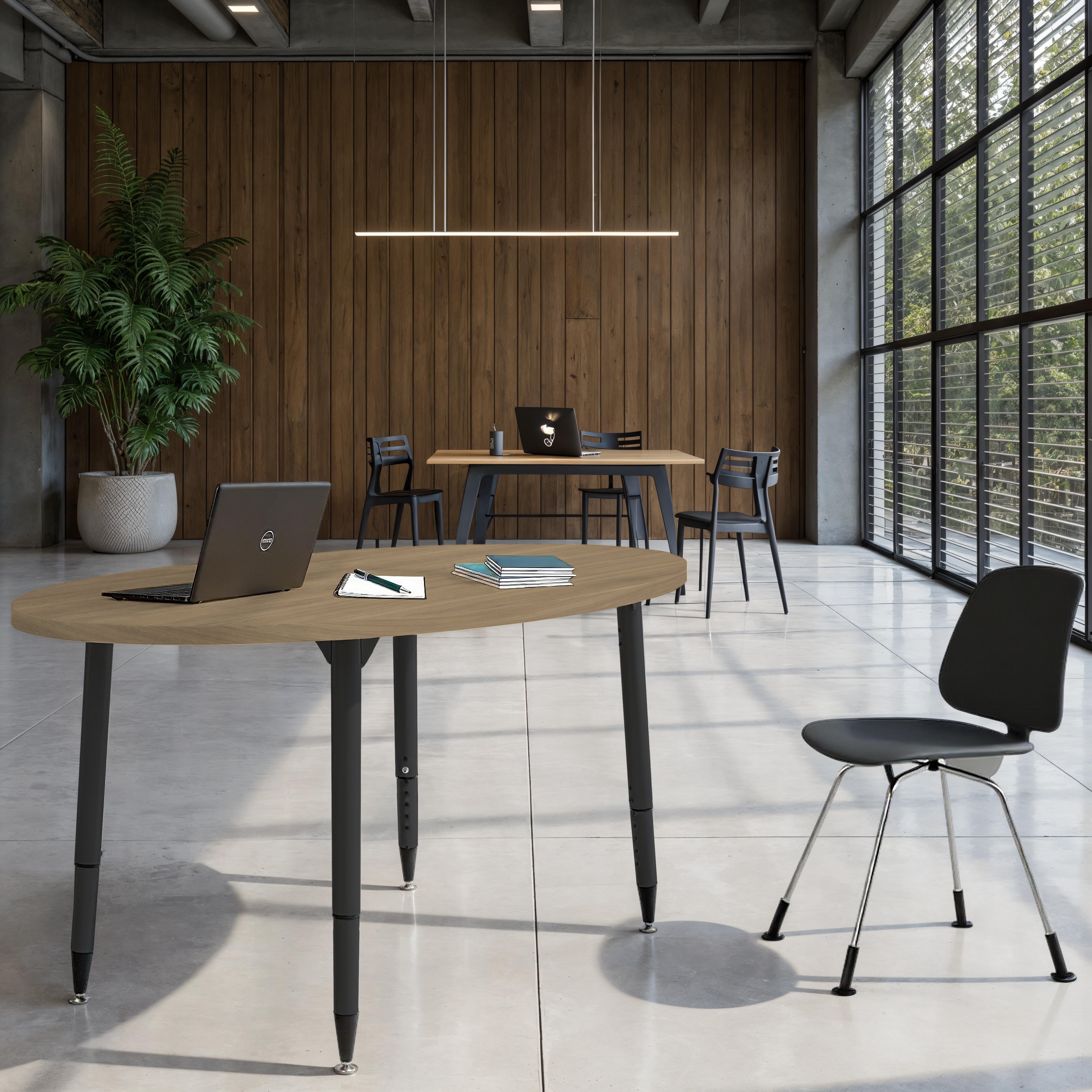 Adapte 30" x 60" Oval Woodgrain Activity Table with Adjustable Tapered Legs - Pasadena Oak/Black