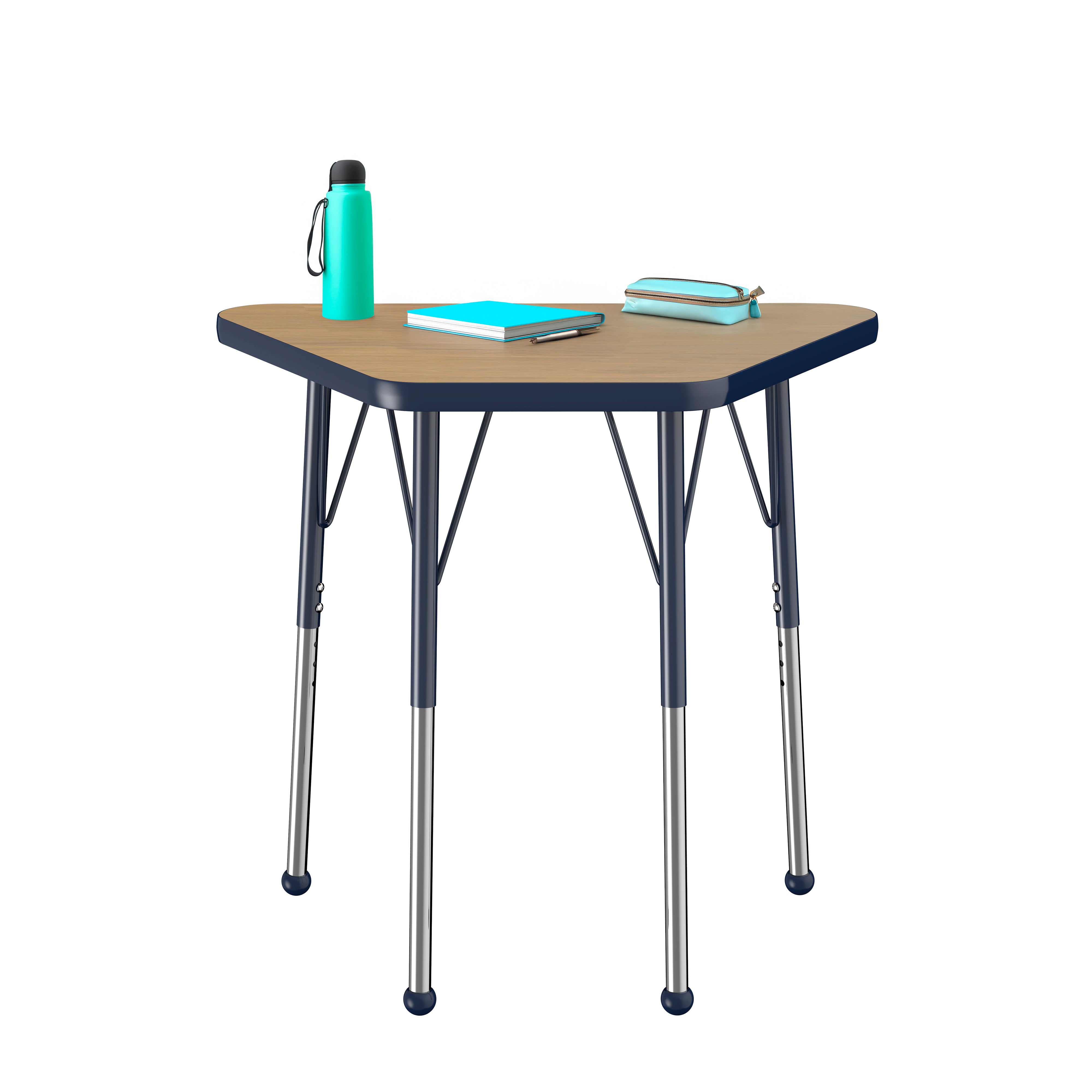 18" x 30" Trapezoid T-Molding Activity Table with Adjustable Standard Ball Glide Legs - Pasadena Oak/Navy