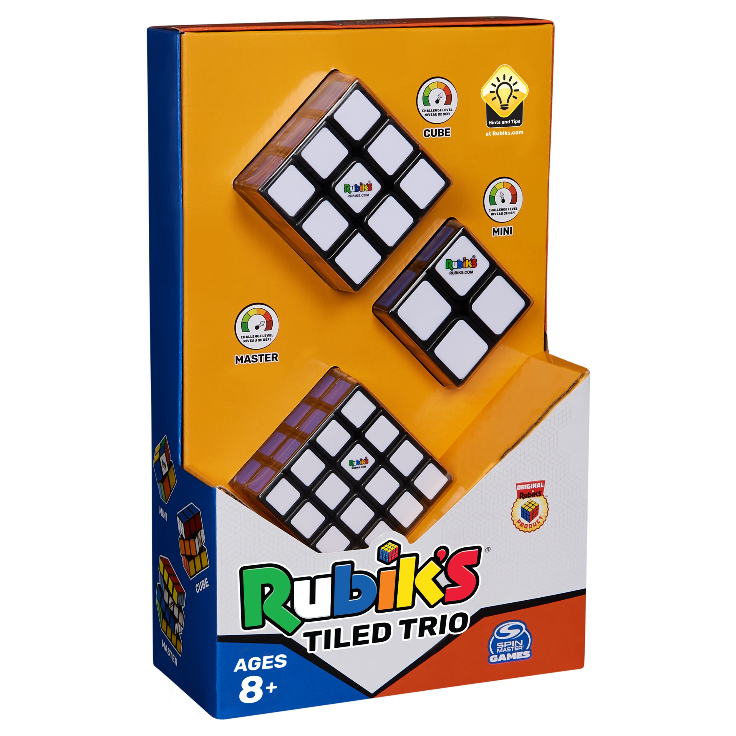 Rubik’s Cube, Tiled Trio Bundle 2x2 Mini 3x3 Cube 4x4 Master, Problem-Solving Brain Teaser, Classic Color-Matching Puzzle, Fidget Toy, Sensory Puzzle for Adults, Teens, Kids, Ages 8 & Up