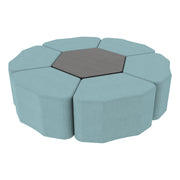 Pro Series Hexagon Ottoman Table with Petal 18" H Seating, 7-Piece Set - Sky Blue Crosshatch/Cosmic Strandz