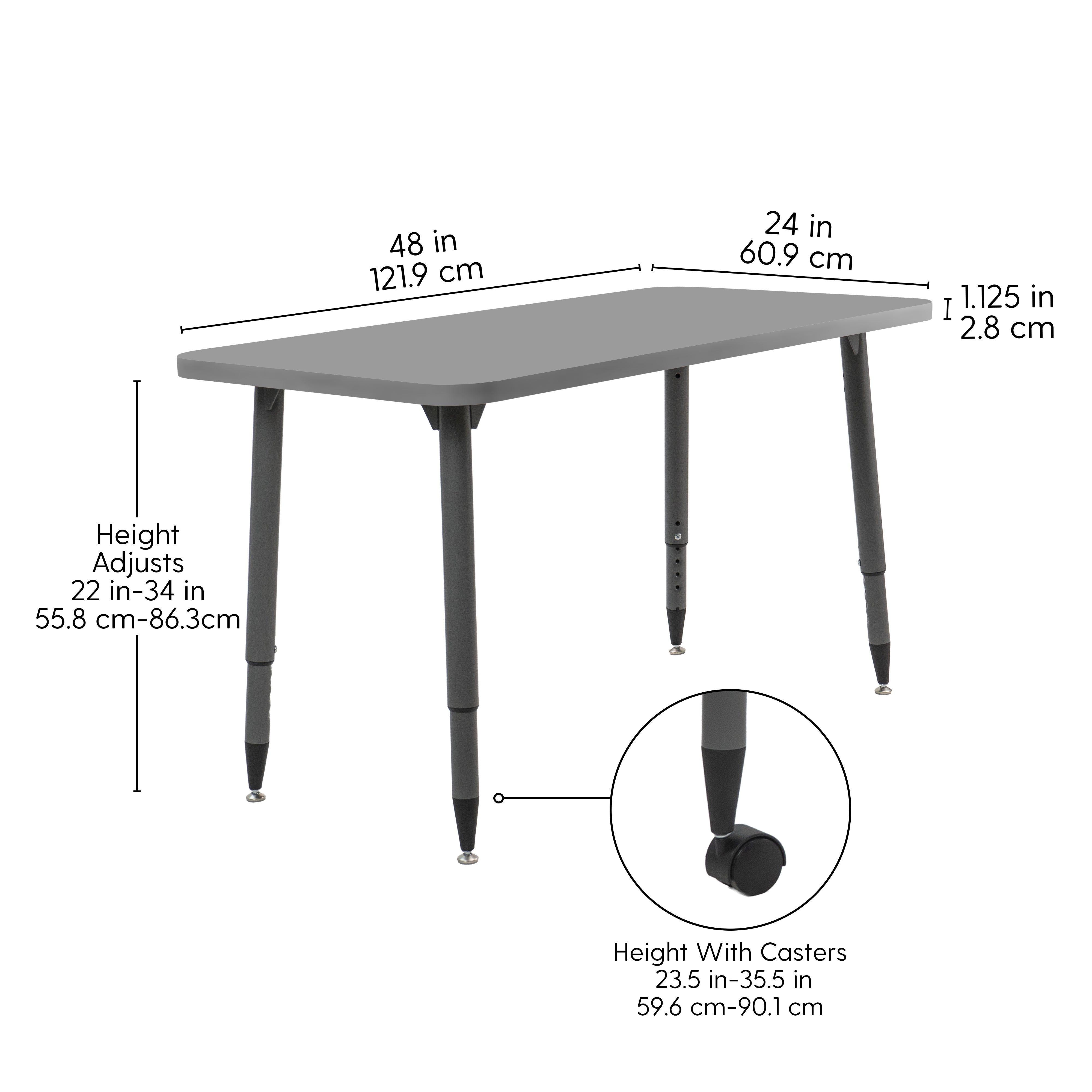 Adapte 24" x 48" Rectangle Thermofused Activity Table with Adjustable Tapered Legs - North Sea/North Sea