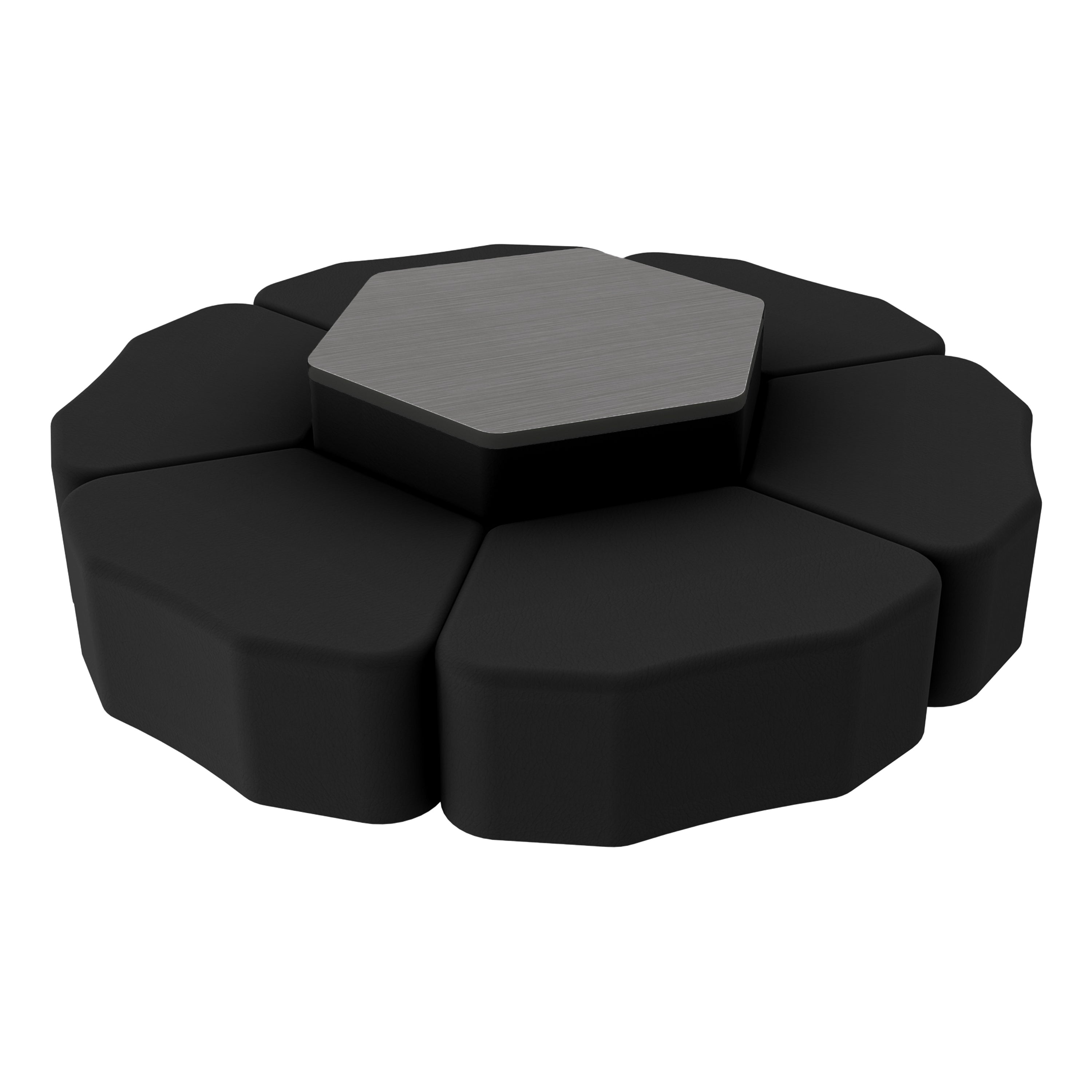 Pro Series Hexagon Ottoman Table with Petal 12" H Seating, 7-Piece Set - Black/Cosmic Strandz