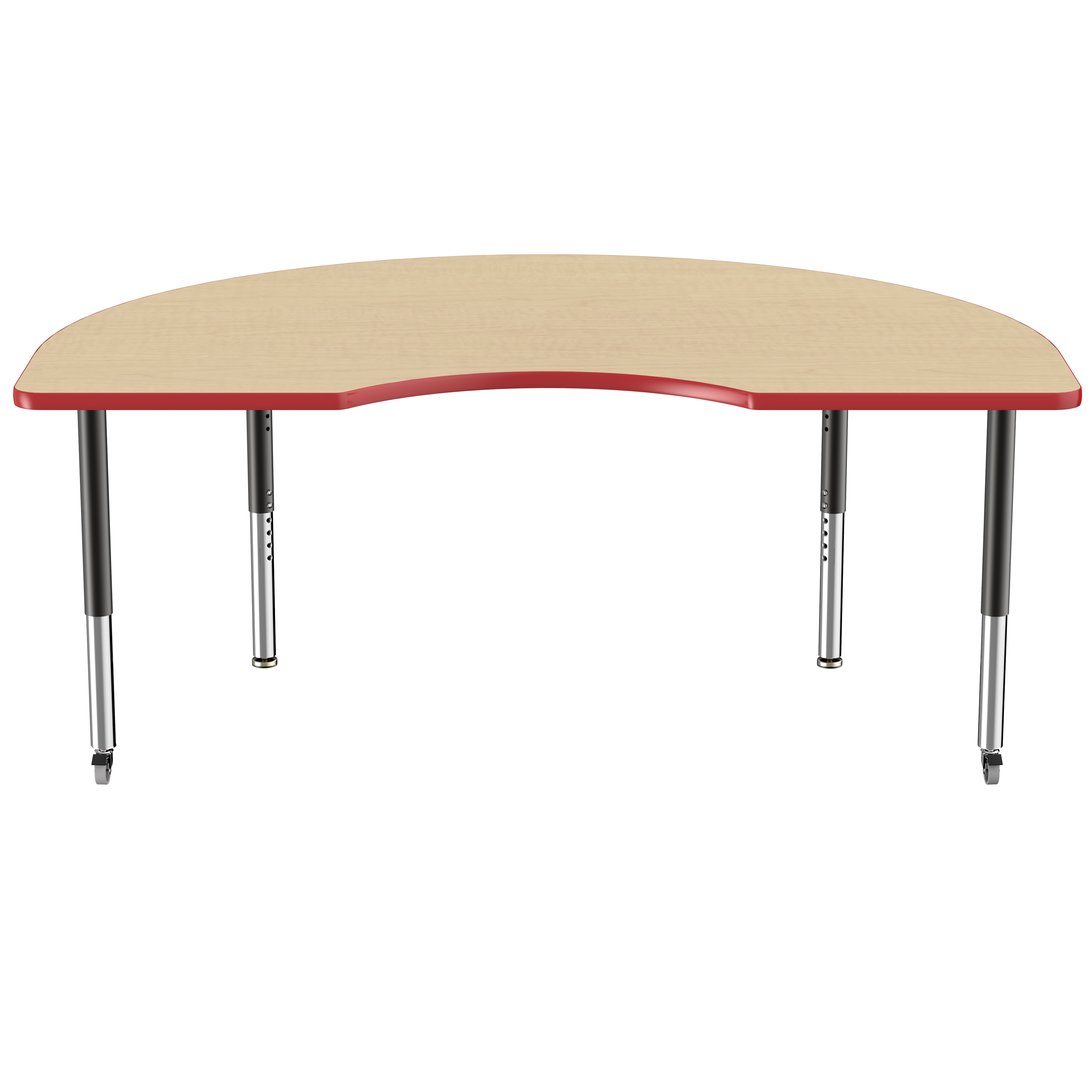 48" x 72" Kidney T-Molding Activity Table with Adjustable Super Legs - Maple/Red/Black