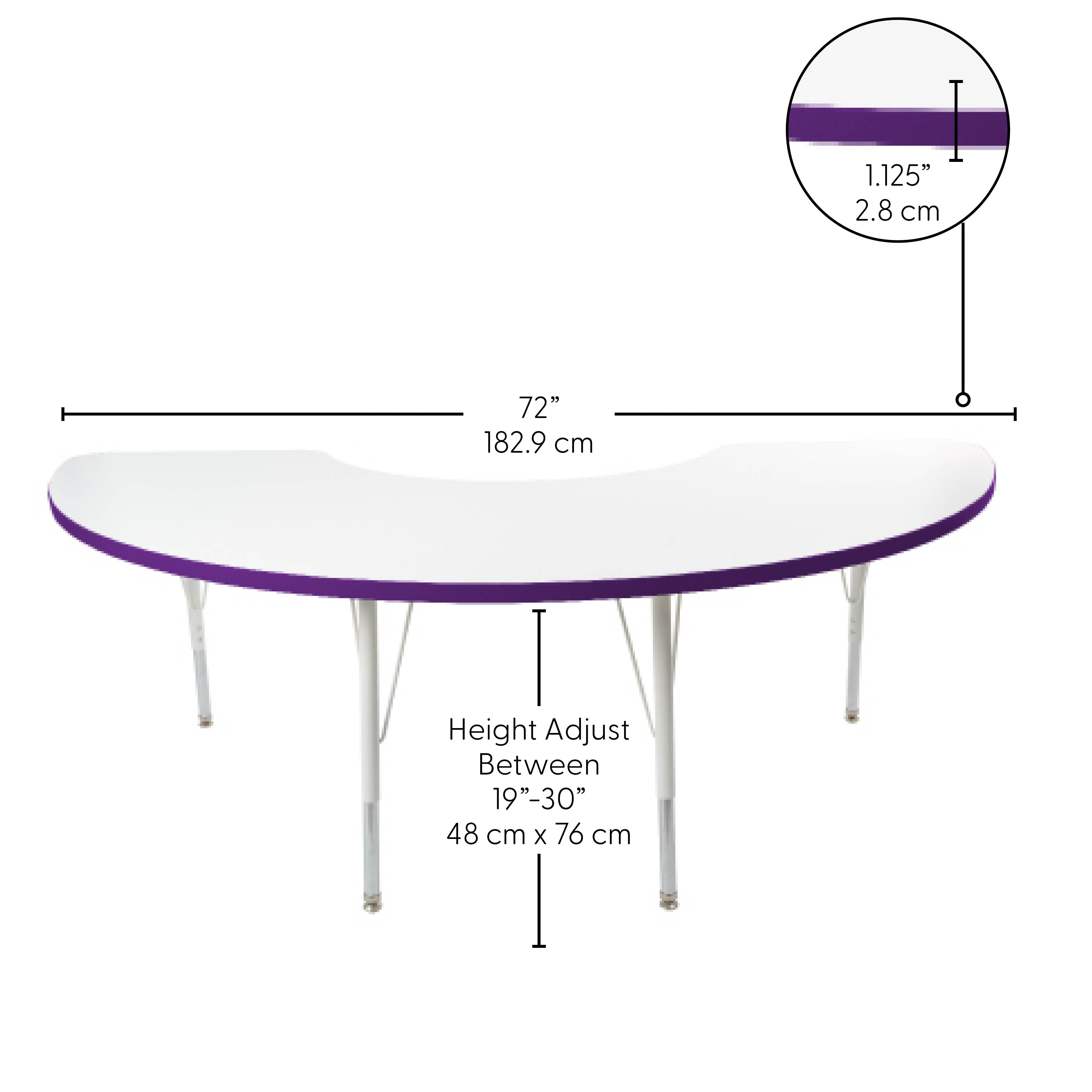36" x 72" Half Moon Thermofused Activity Table with Adjustable Standard Swivel Glide Legs - White/Eggplant/White