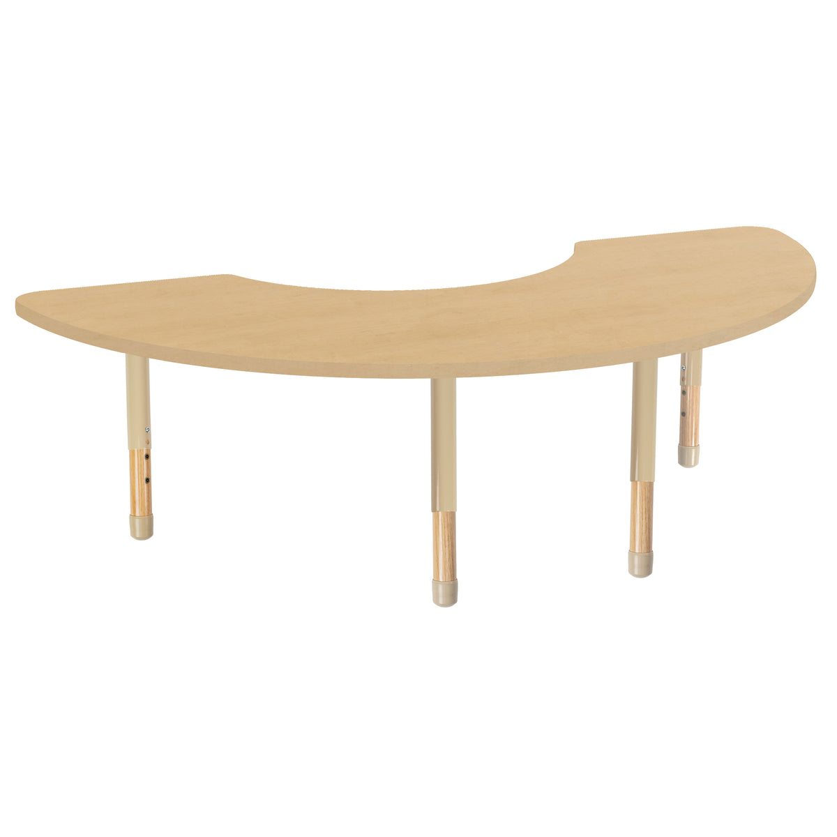 36" x 72" Half Moon Thermofused Activity Table with Adjustable Chunky Wood Legs - Maple Grain/Sand/Natural