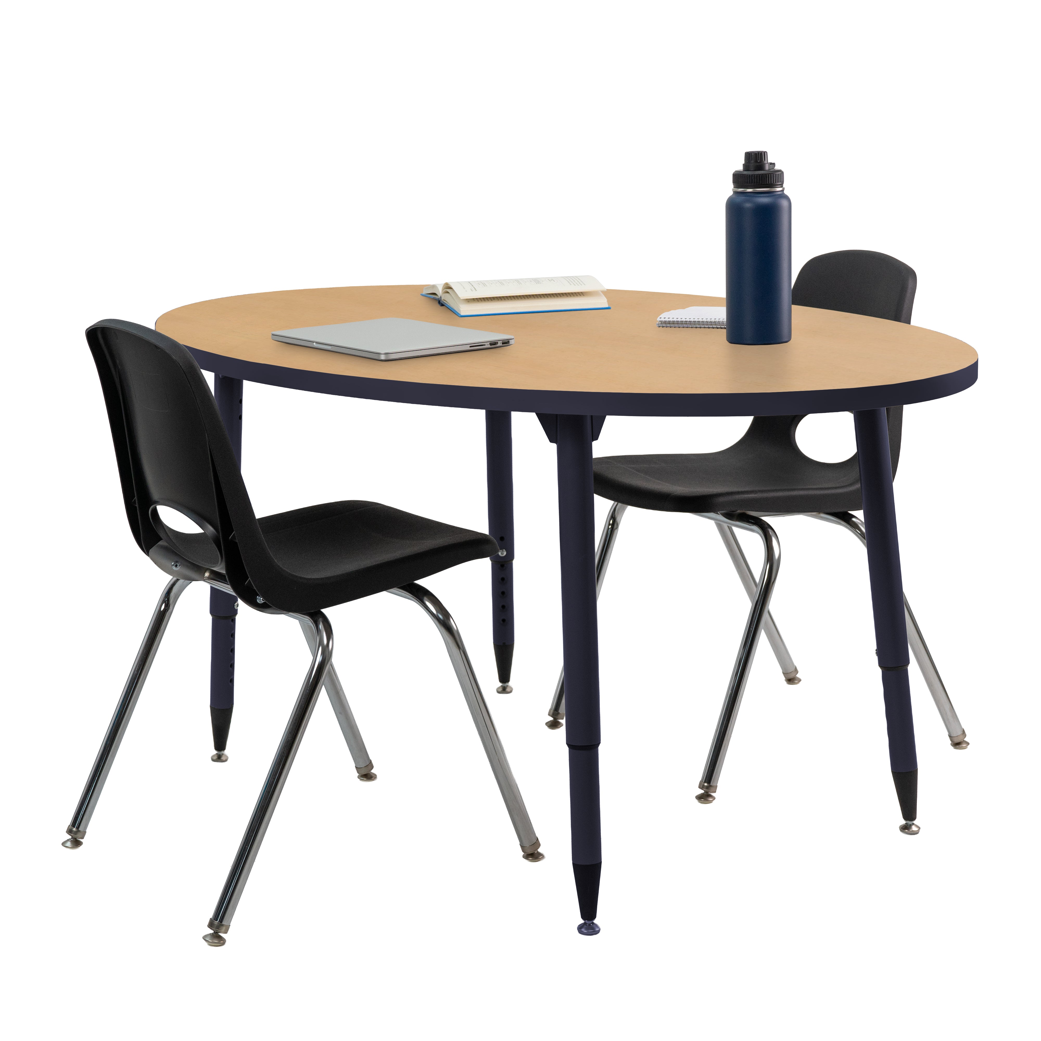 Adapte 30" x 60" Oval Thermofused Activity Table with Adjustable Tapered Legs - Maple/Navy