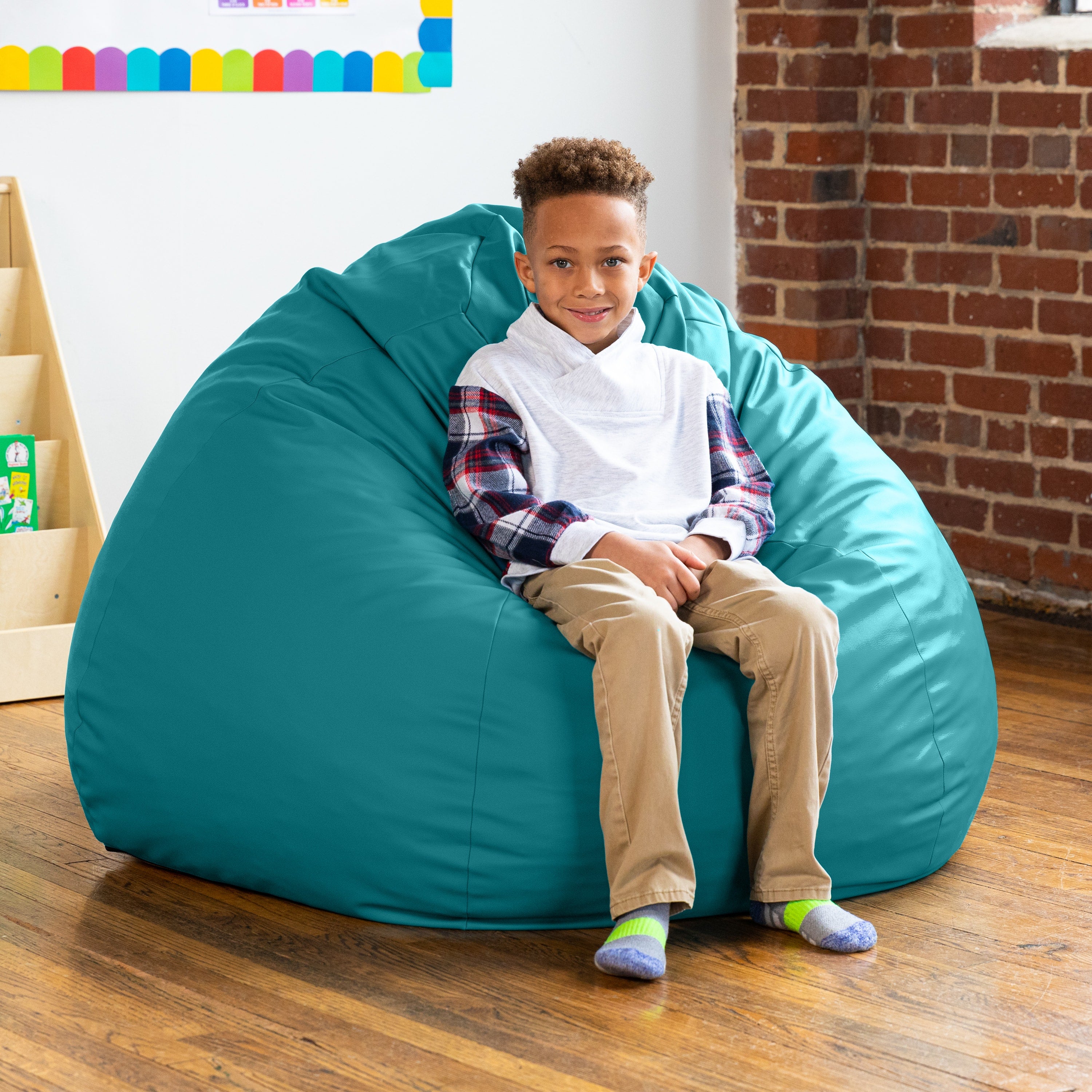 Jaxx Gumdrop Commercial Grade Bean Bag for Educational Environments, Large Size - Premium Vinyl - Turquoise